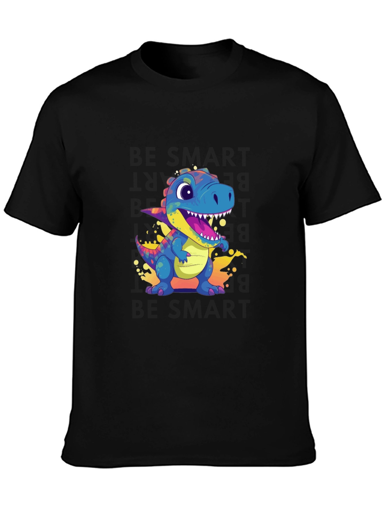 Black Cartoon Dinosaur Black T-Shirt view 3