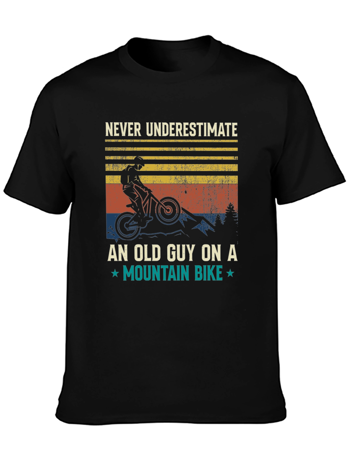 Black Never Underestimate Old Guy Mountain Bike T-Shirt view 3