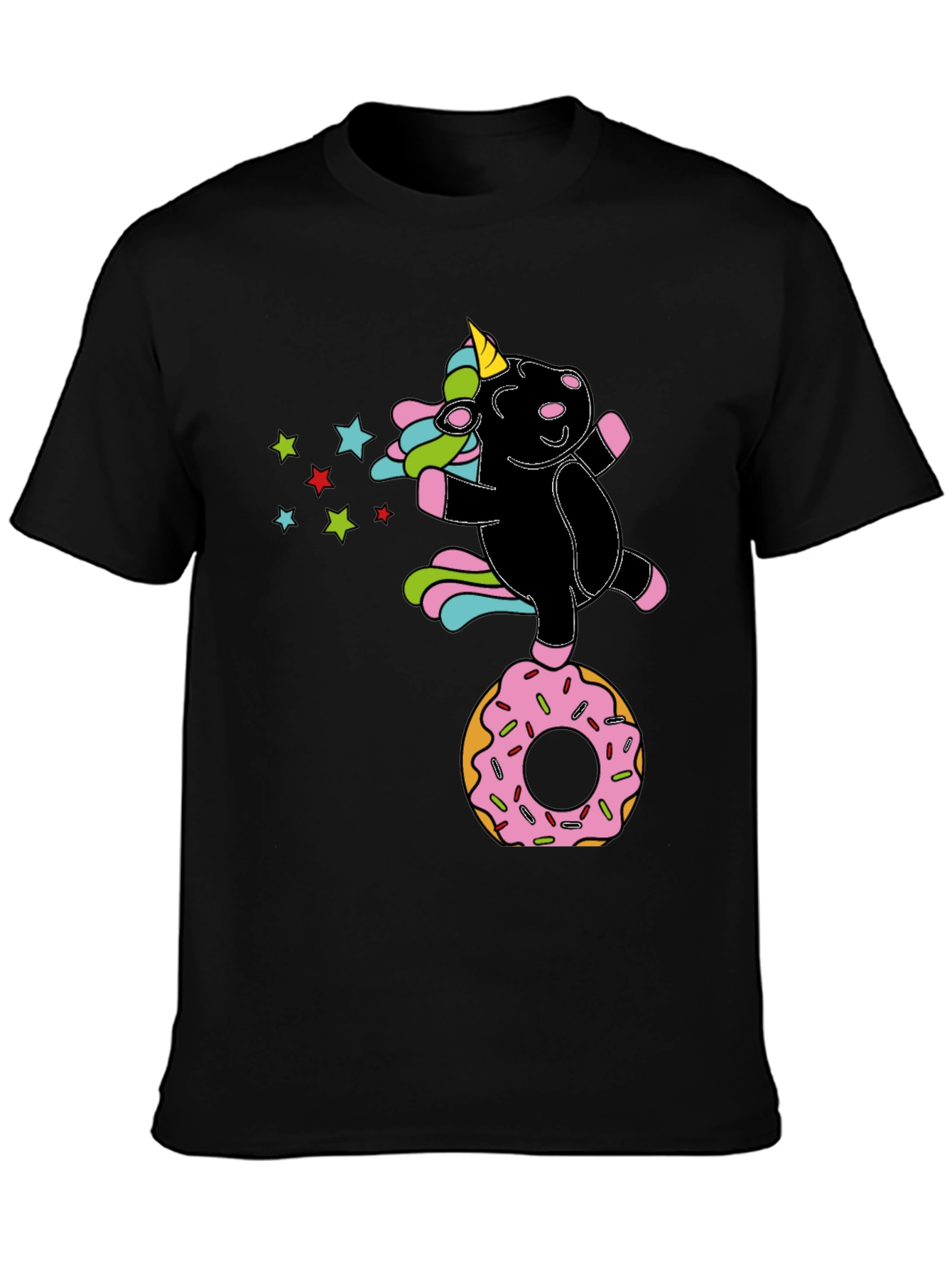 Black Unicorn Donut Black T-Shirt Fun Design view 3