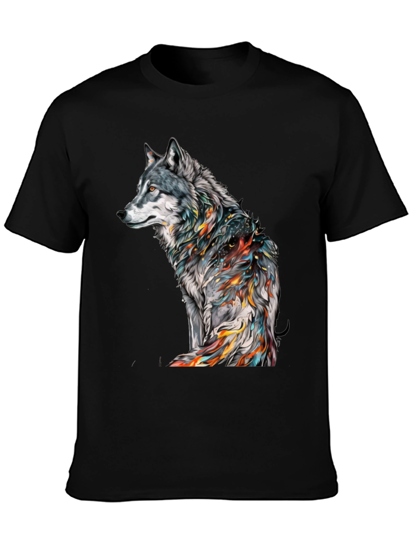 Black Wolf Graphic Print Black T-Shirt view 3