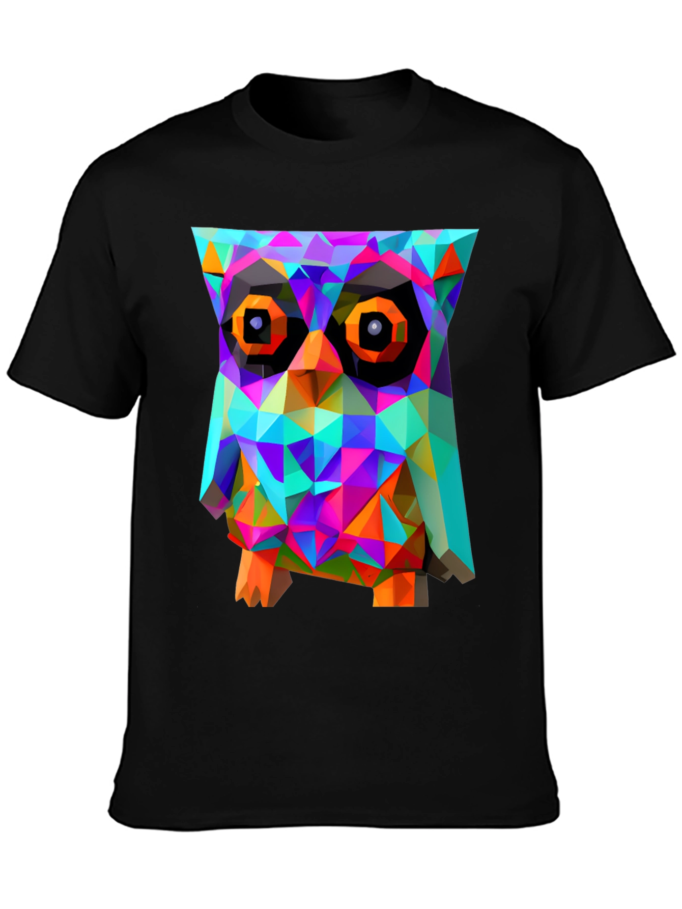 Black Geometric Owl Graphic Print T-Shirt - Black view 3