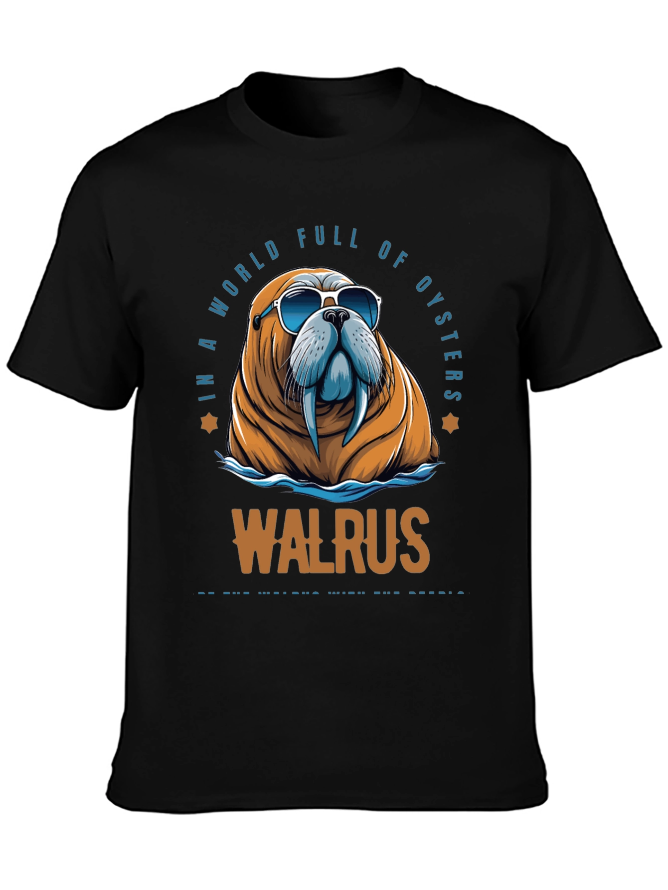Black Cool Walrus Graphic T-Shirt view 3