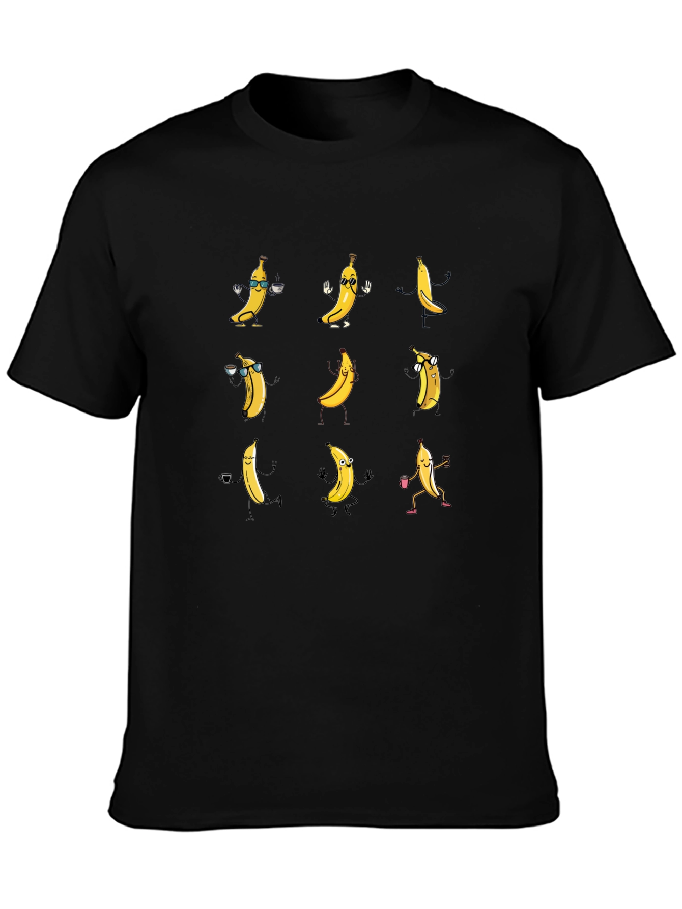 Black Dancing Bananas Graphic Tee - Black Cotton T-Shirt view 3