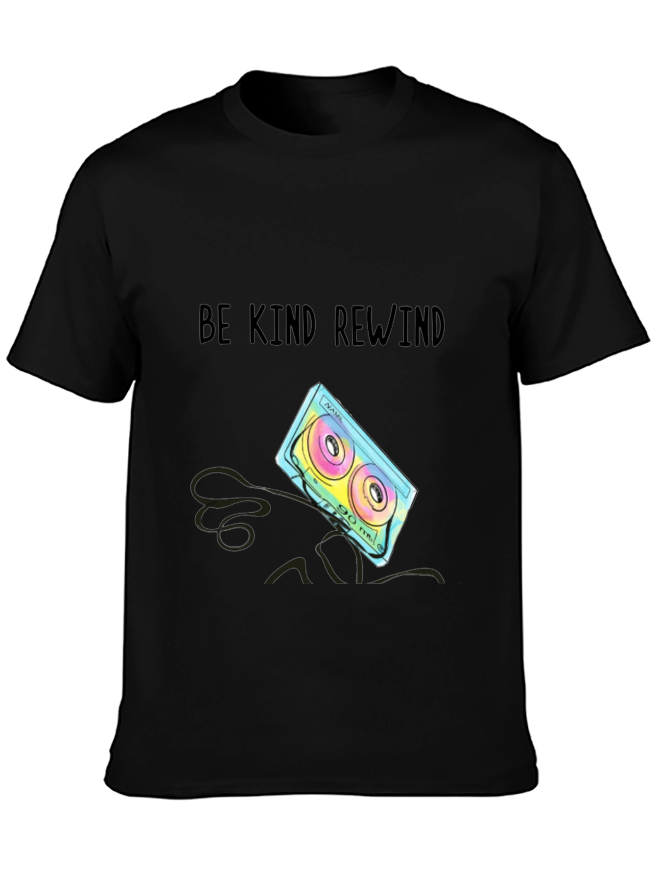 Black Be Kind Rewind Cassette Tape T-Shirt view 3