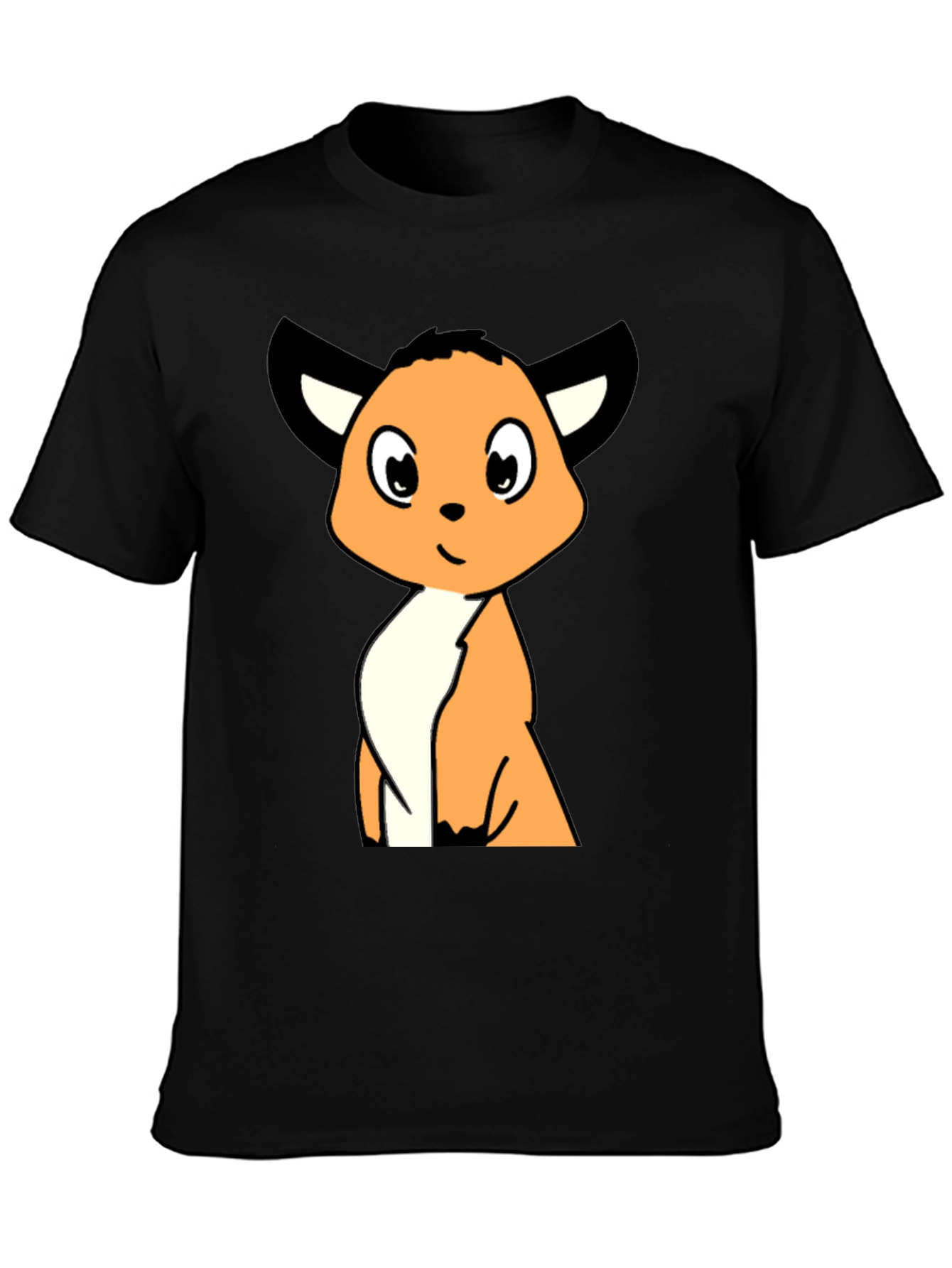Black Cartoon Fox Graphic Tee - Black Casual T-Shirt view 3
