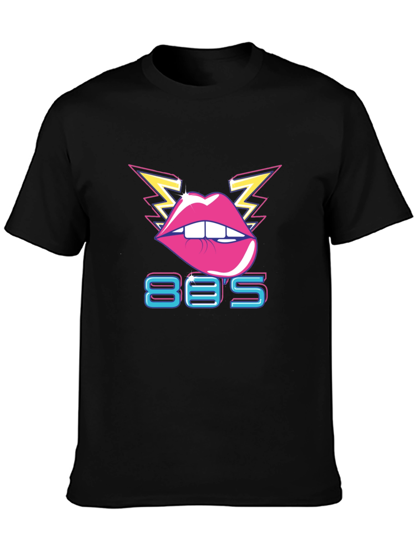 Black Retro 80's Lips Graphic T-Shirt view 3