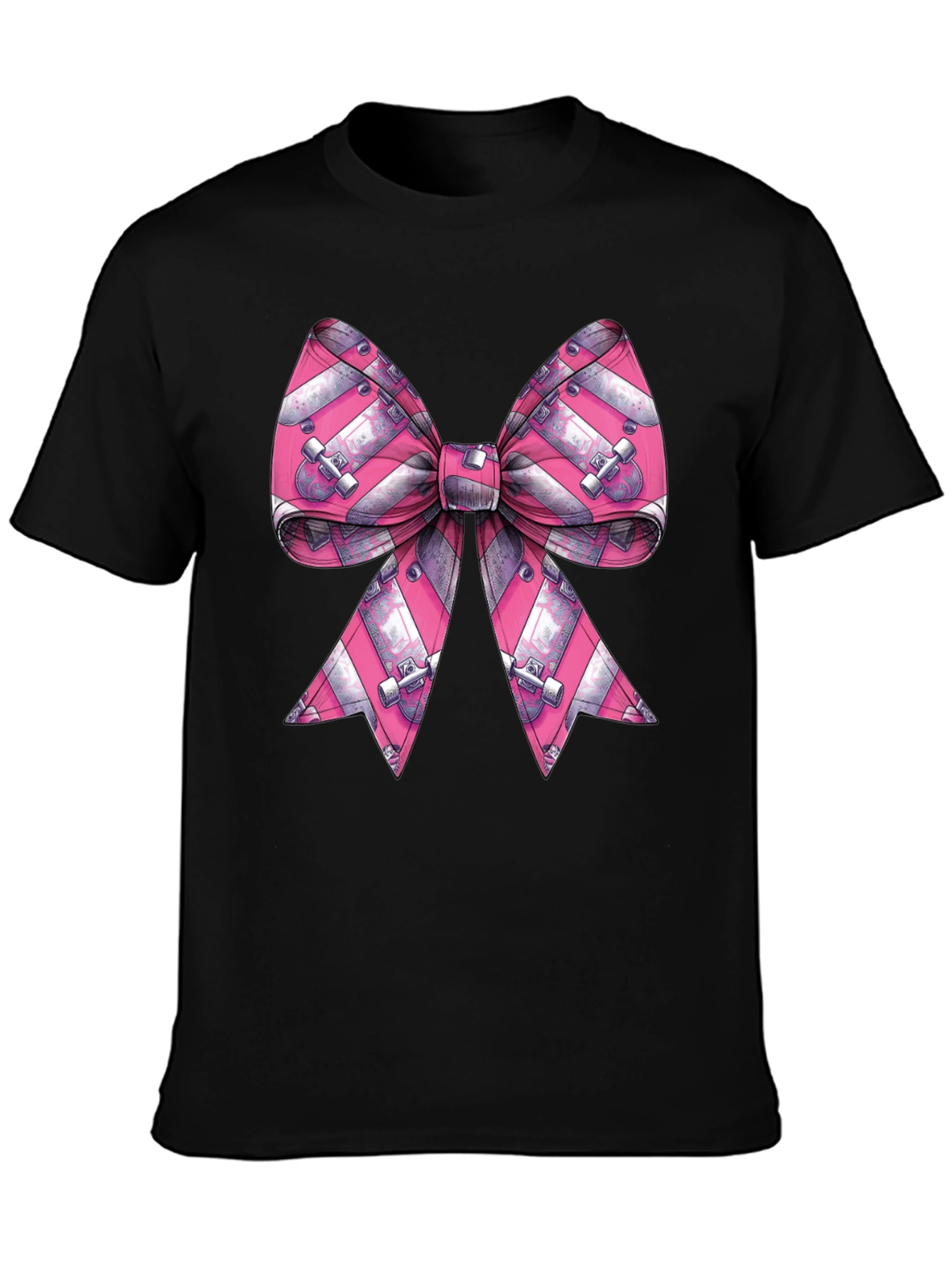 Black Skateboard Bow Graphic Tee - Black Cotton Blend view 3