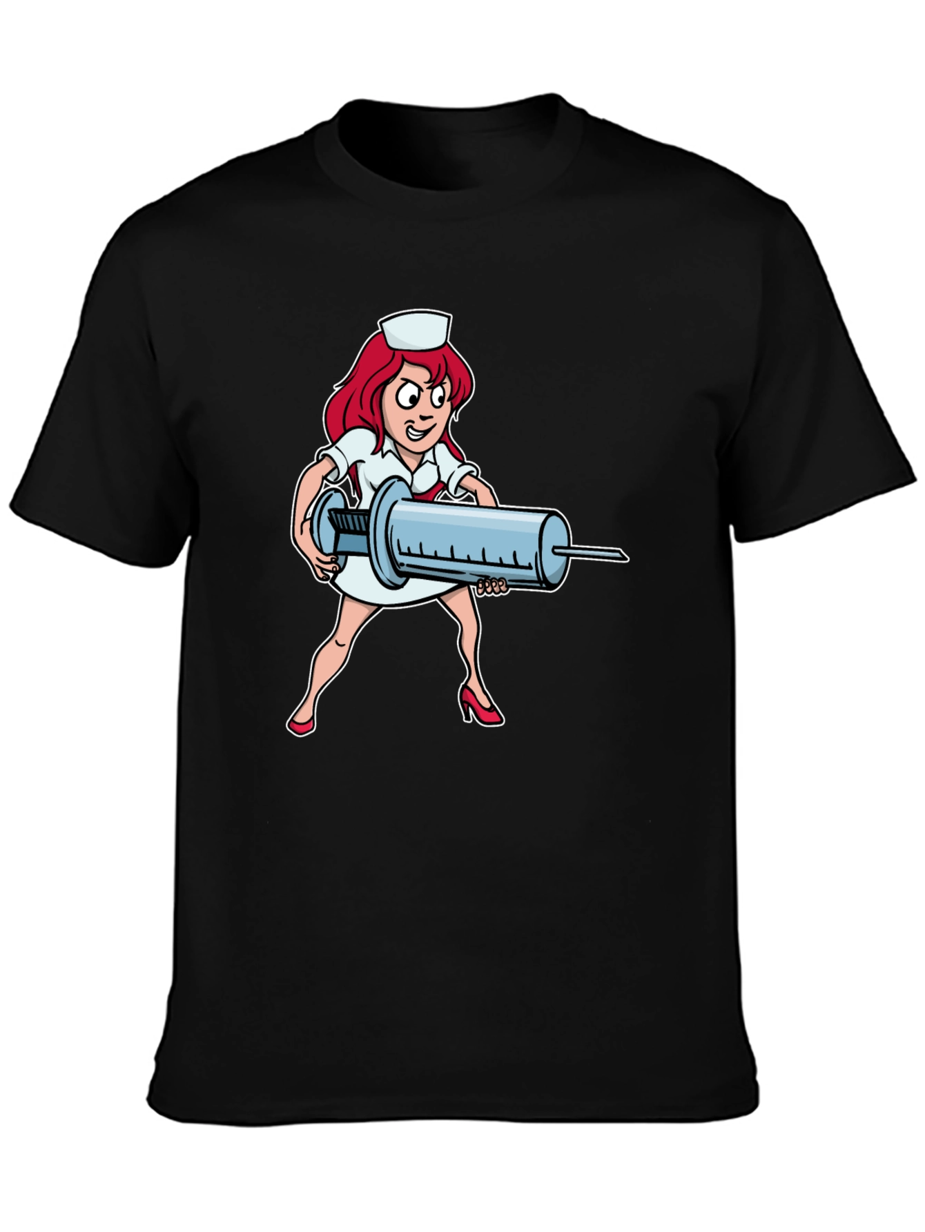Black Cartoon Nurse Graphic T-Shirt view 3