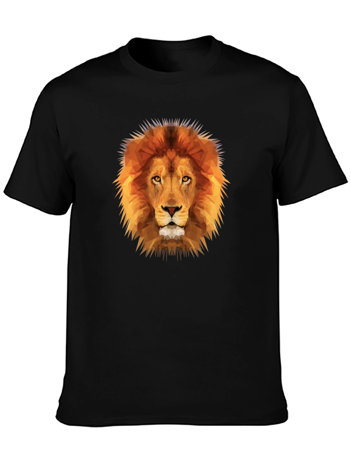 Black Geometric Lion Head Graphic Tee view 3
