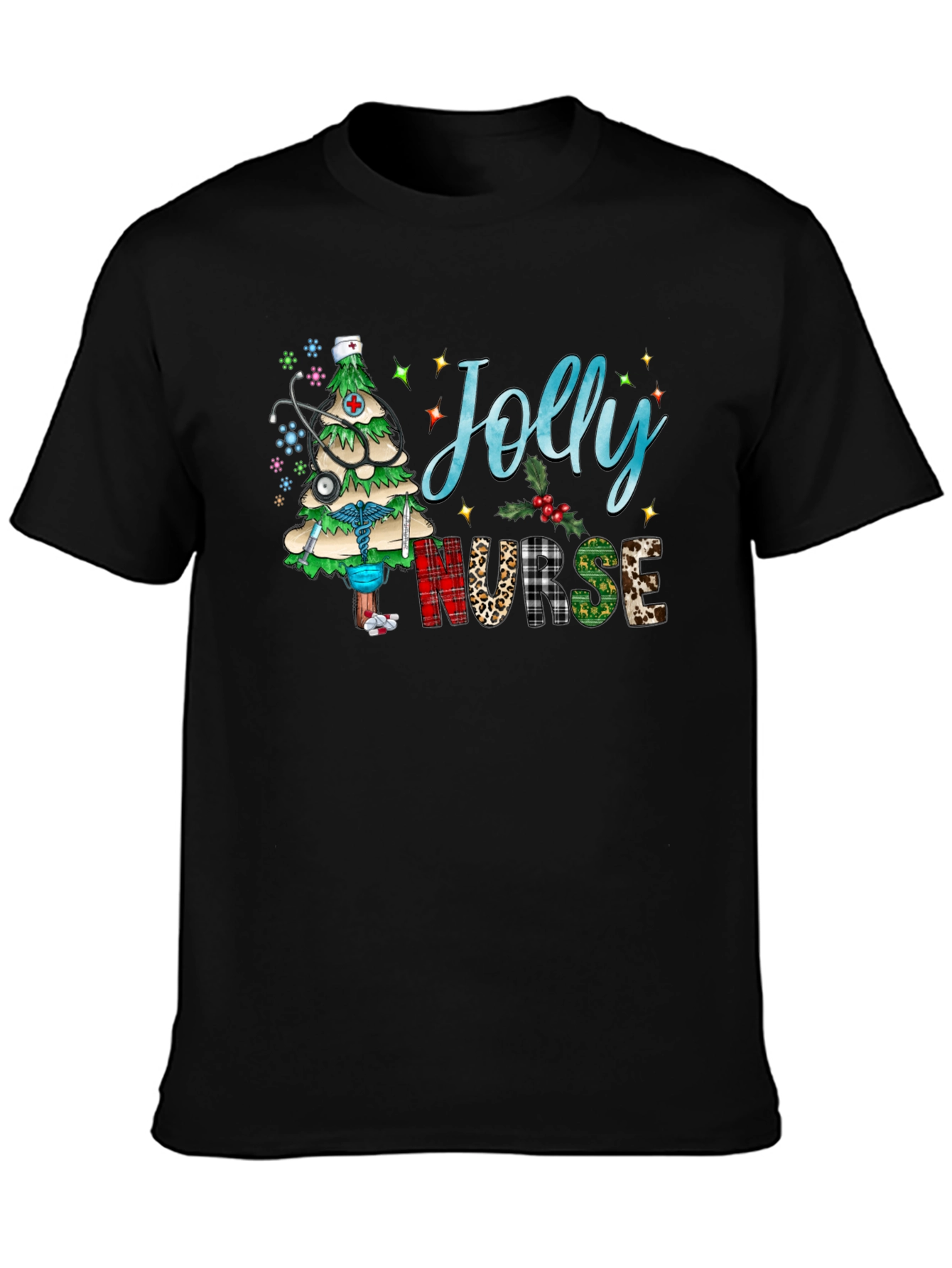 Black Jolly Nurse Holiday T-Shirt view 3