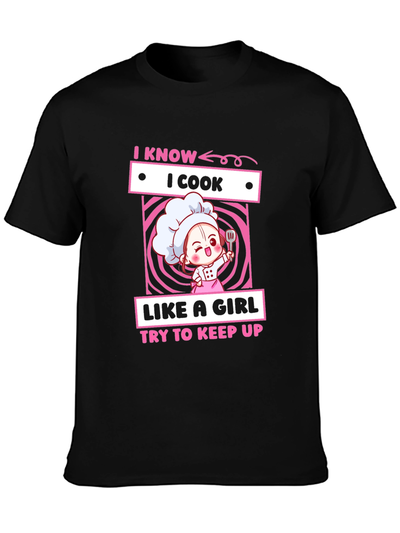 Black I Know I Cook Like a Girl Black T-Shirt view 3