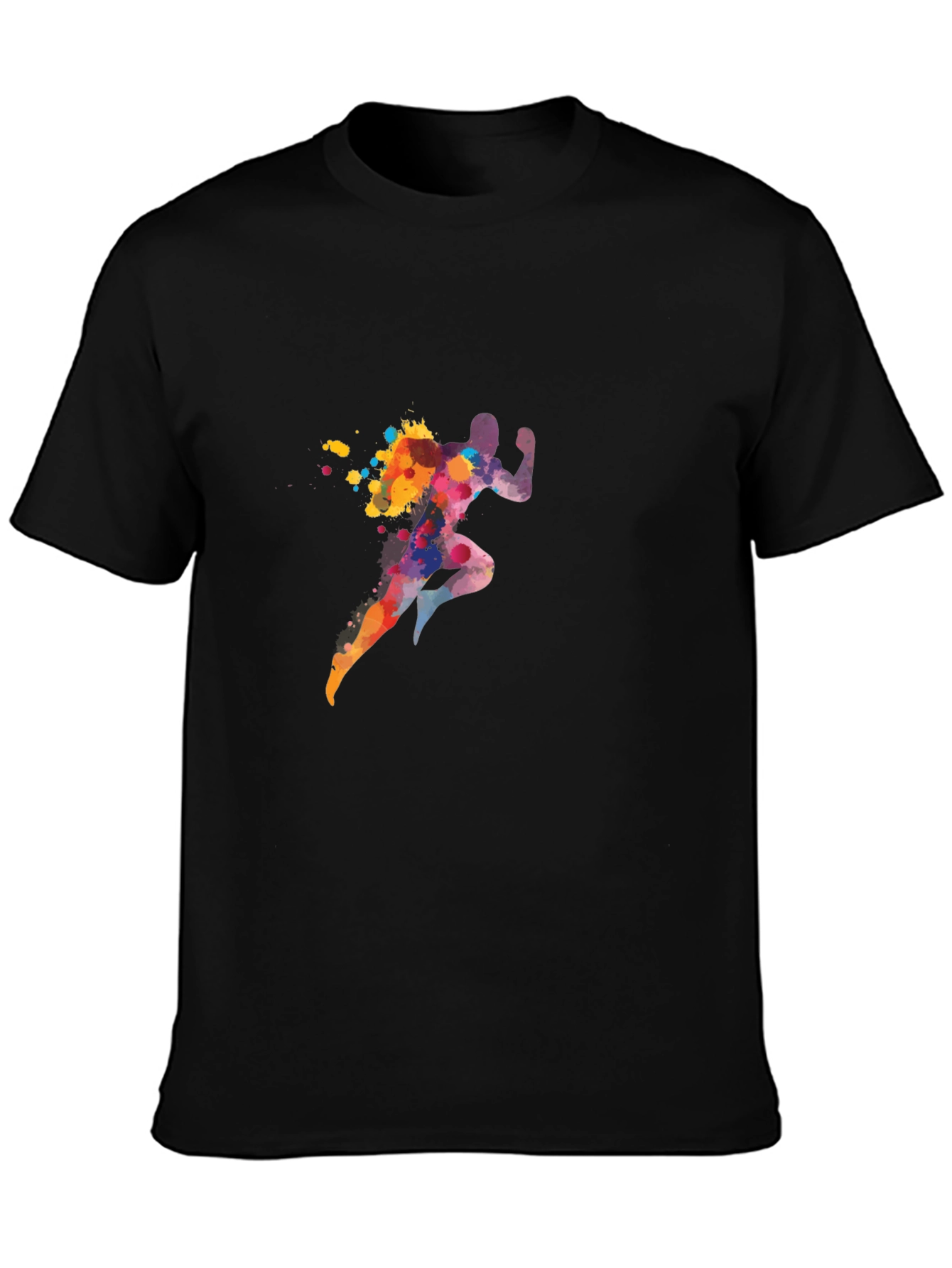 Black Men's Black T-Shirt with Colorful Running Man Graphic view 3