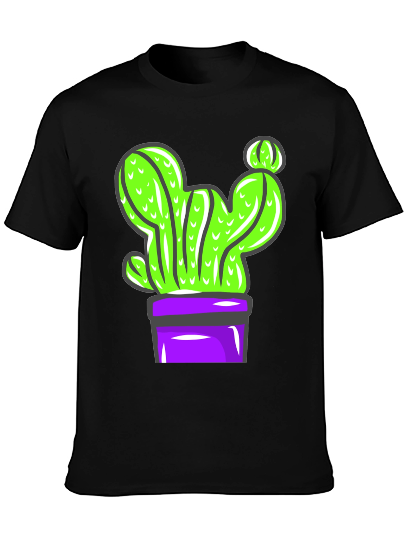Black Cactus Graphic Tee - Potted Plant Design view 3