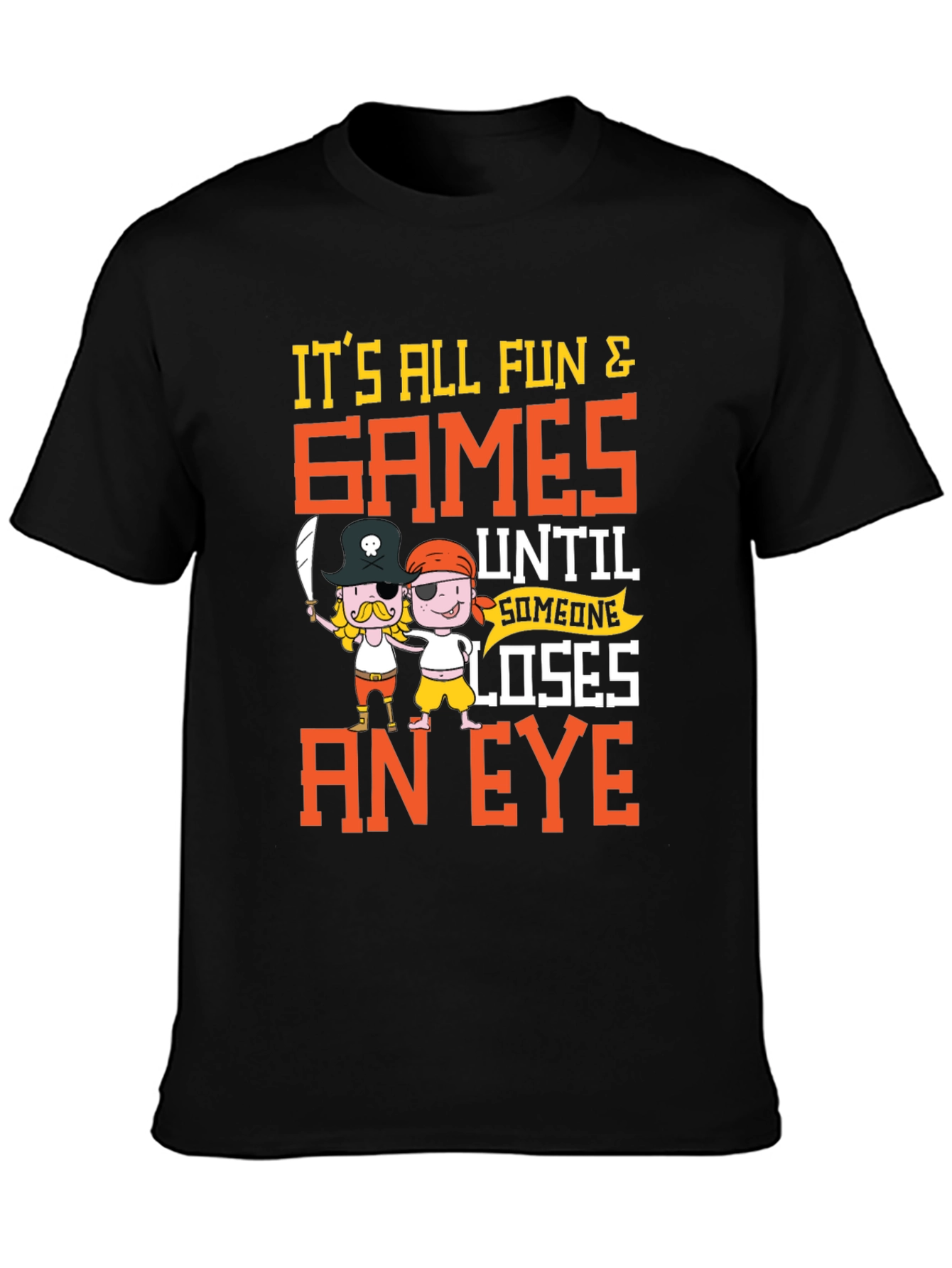 Black It's All Fun & Games T-Shirt Pirate Cartoon view 3