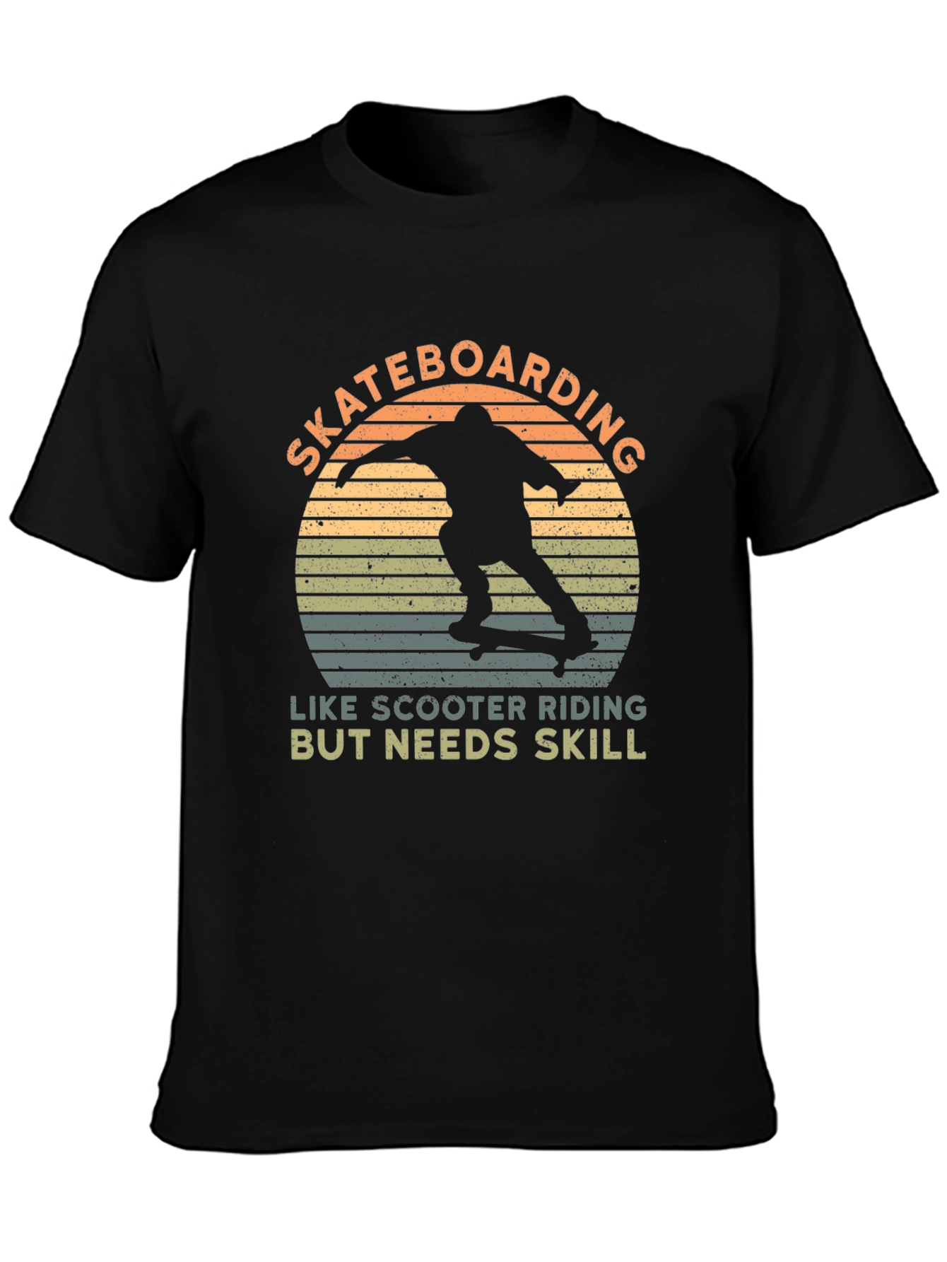 Black Skateboarding T-Shirt - Like Scooter Riding, But Needs Skill view 3