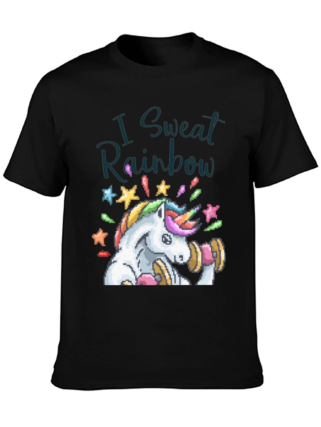 Black I Sweat Rainbow Unicorn Graphic Tee view 3