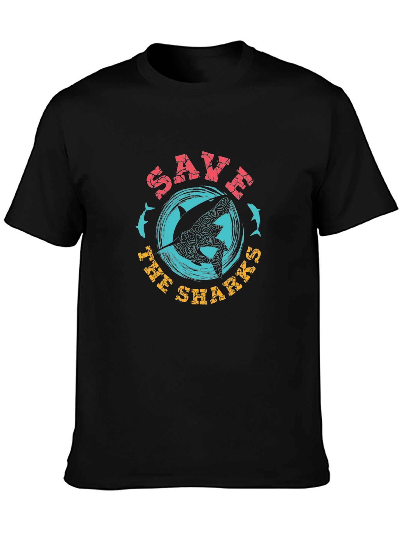 Black Save the Sharks Graphic Tee - Black Crew Neck view 3