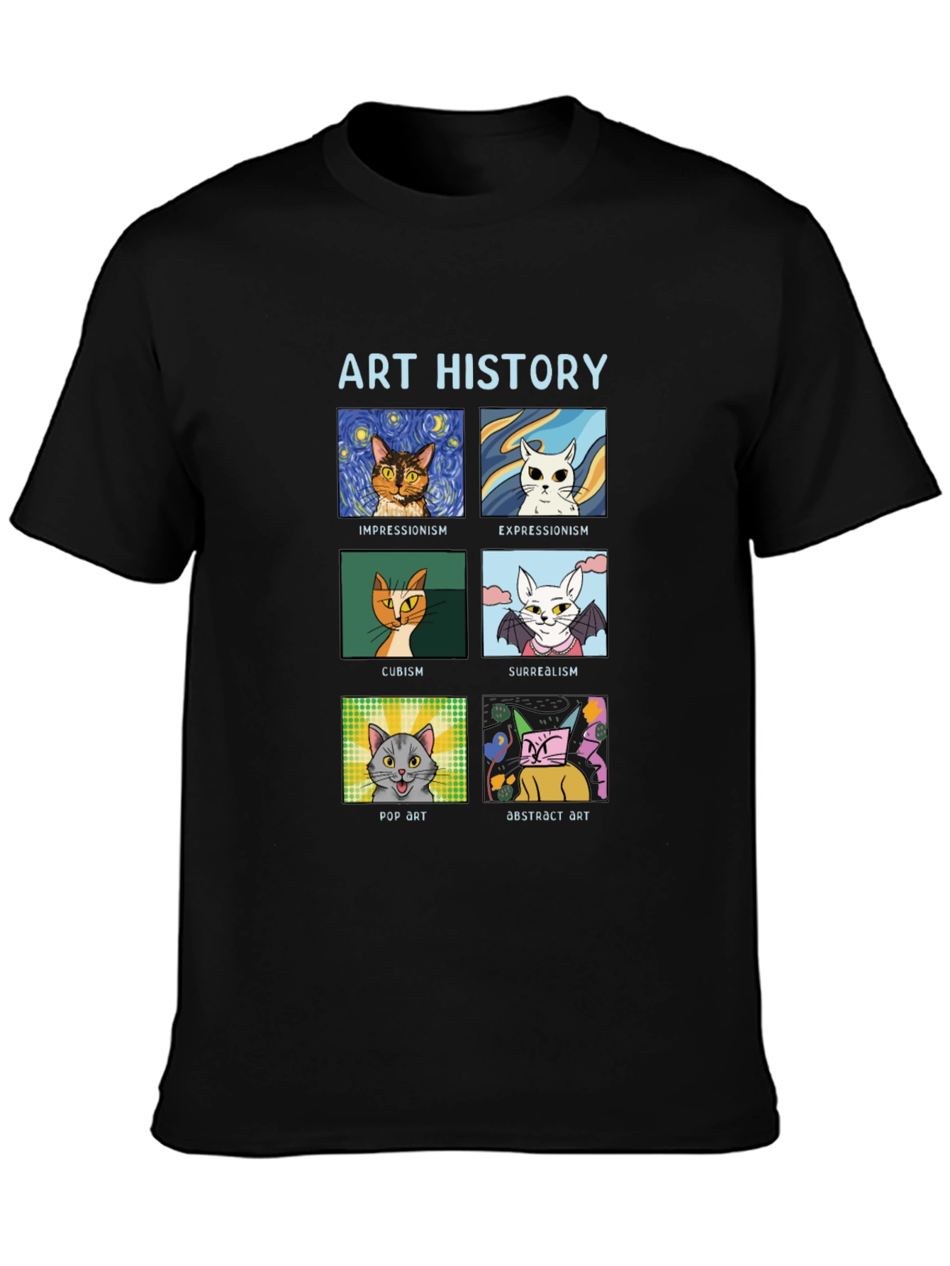 Black Art History Cats Black T-Shirt view 3