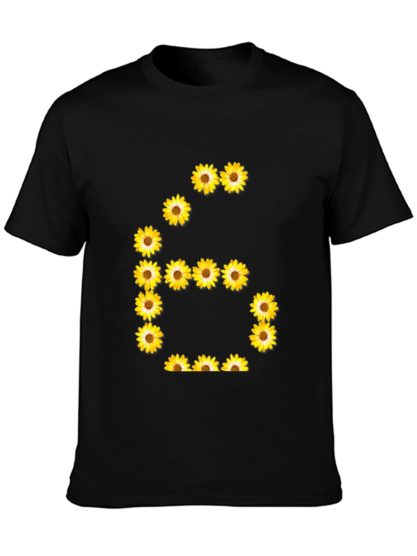 Black Floral Number 6 Graphic Tee - Unisex Black T-Shirt view 3