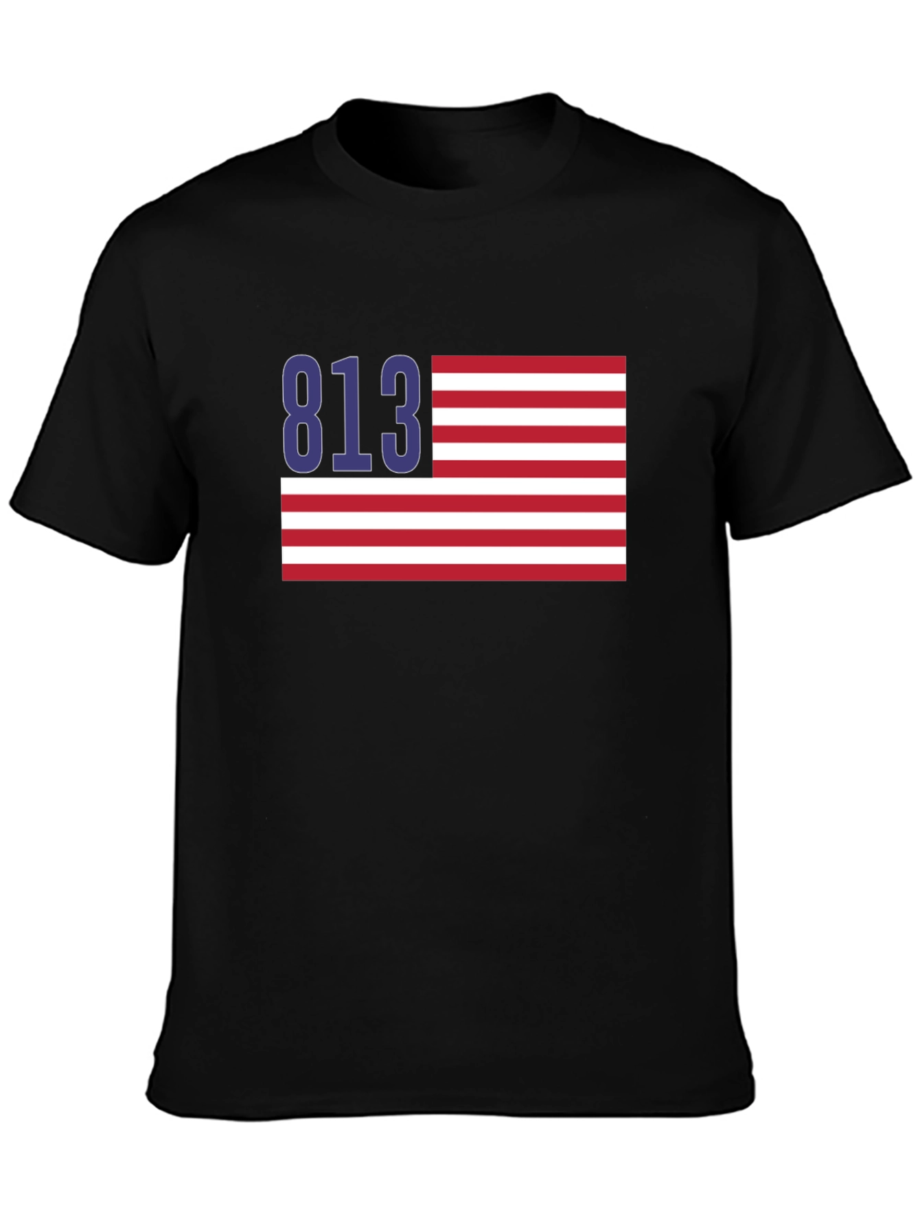 Black 813 Tampa Area Code American Flag T-Shirt view 3