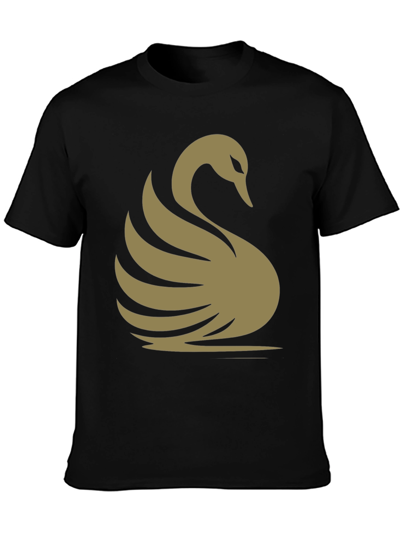 Black Elegant Swan Graphic Tee - Classic Black Cotton T-Shirt view 3