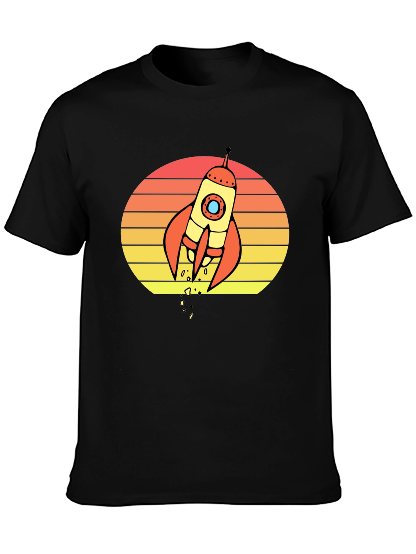 Black Retro Rocket Sunset Graphic T-Shirt - Space Lover Tee view 3