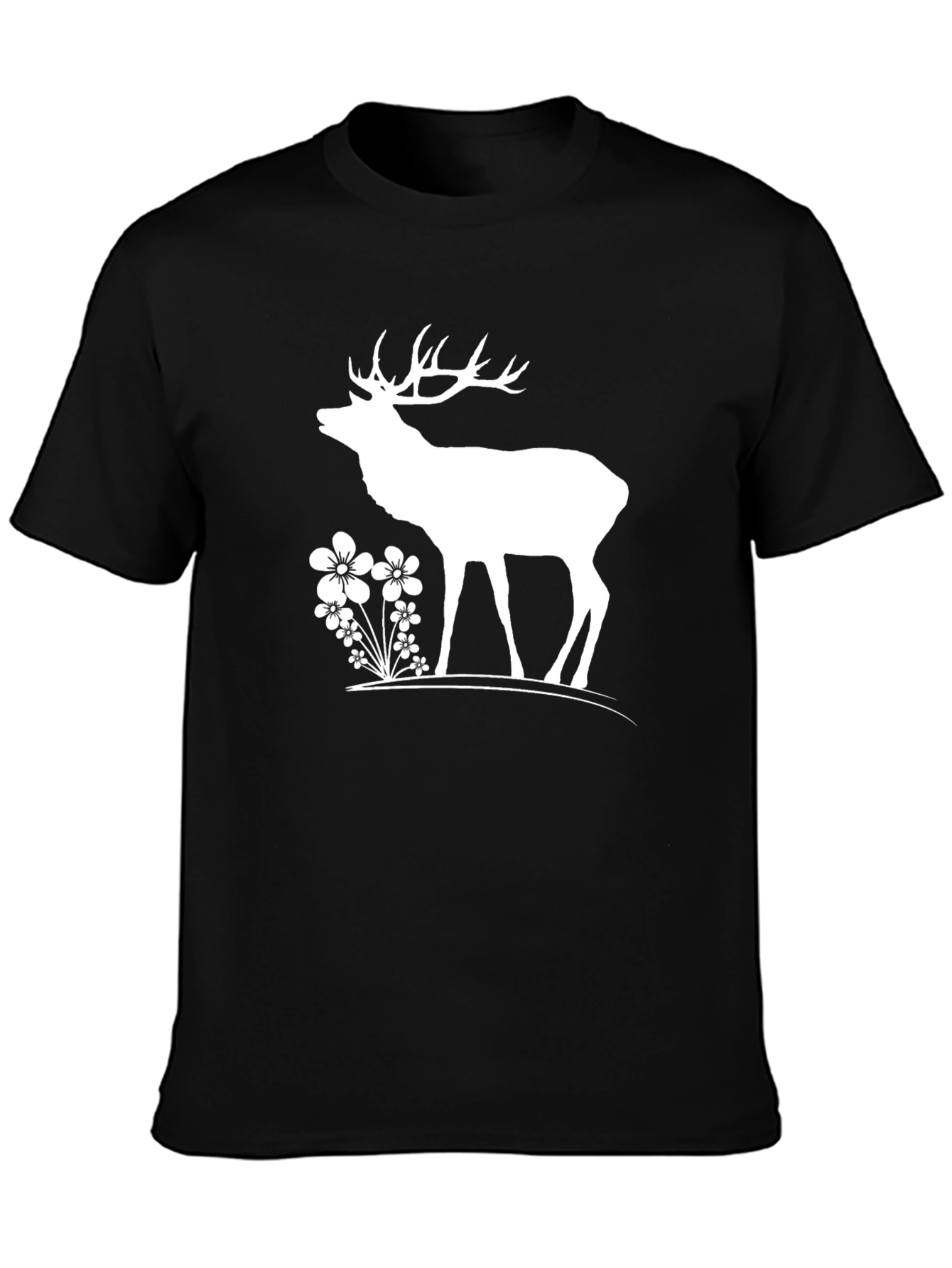Black Deer & Flowers Graphic T-Shirt - Black view 3