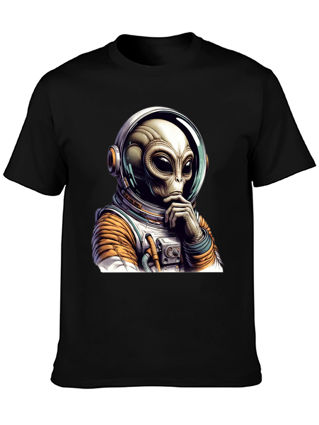 Black Alien Astronaut Graphic Tee - Black Cotton Blend view 3
