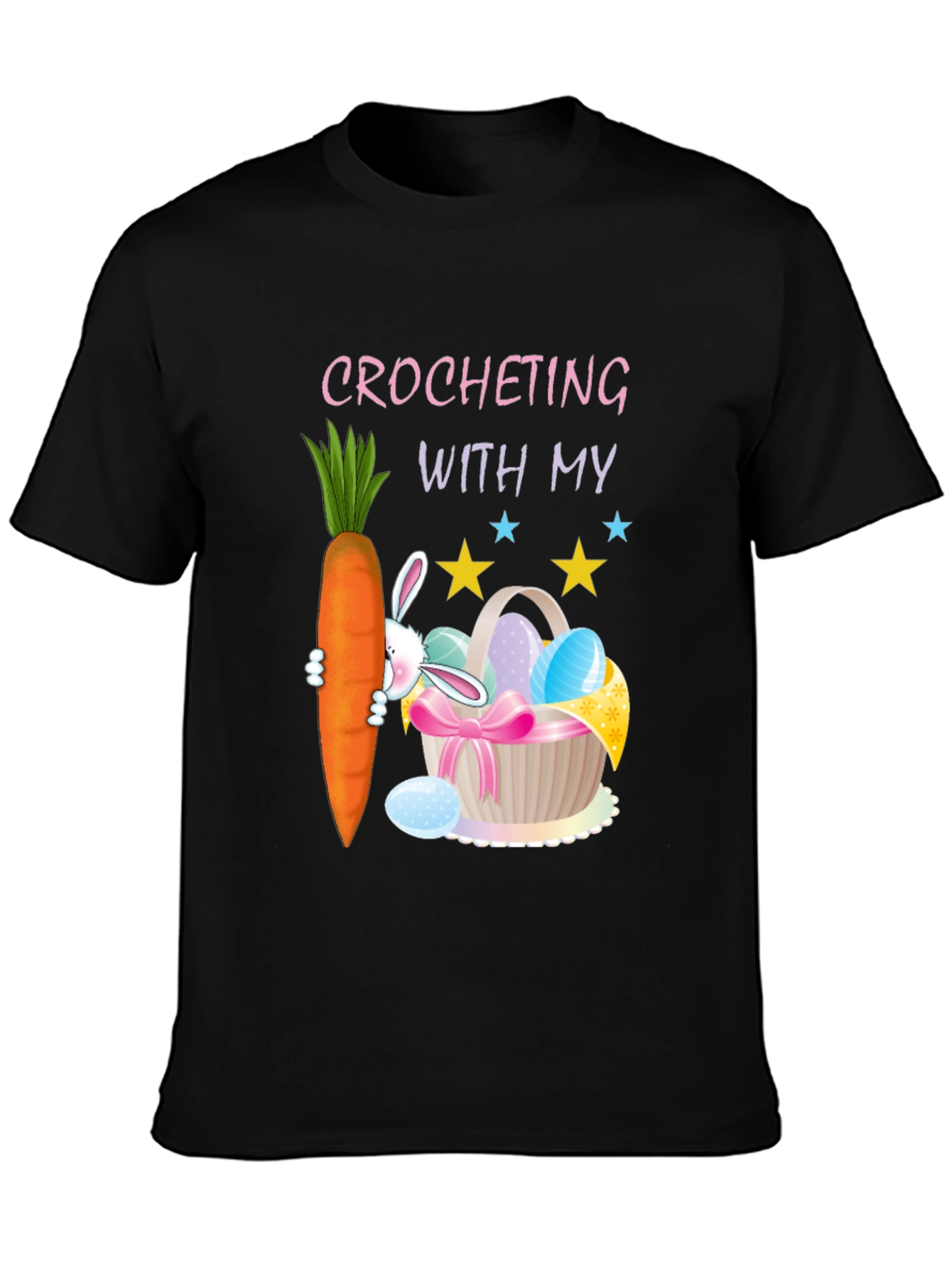Black Crocheting Easter Bunny Carrot T-Shirt view 3