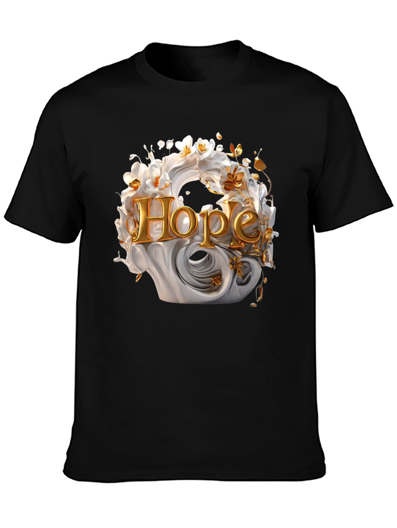 Black Hope Floral Graphic Tee - Elegant Black Cotton T-Shirt view 3