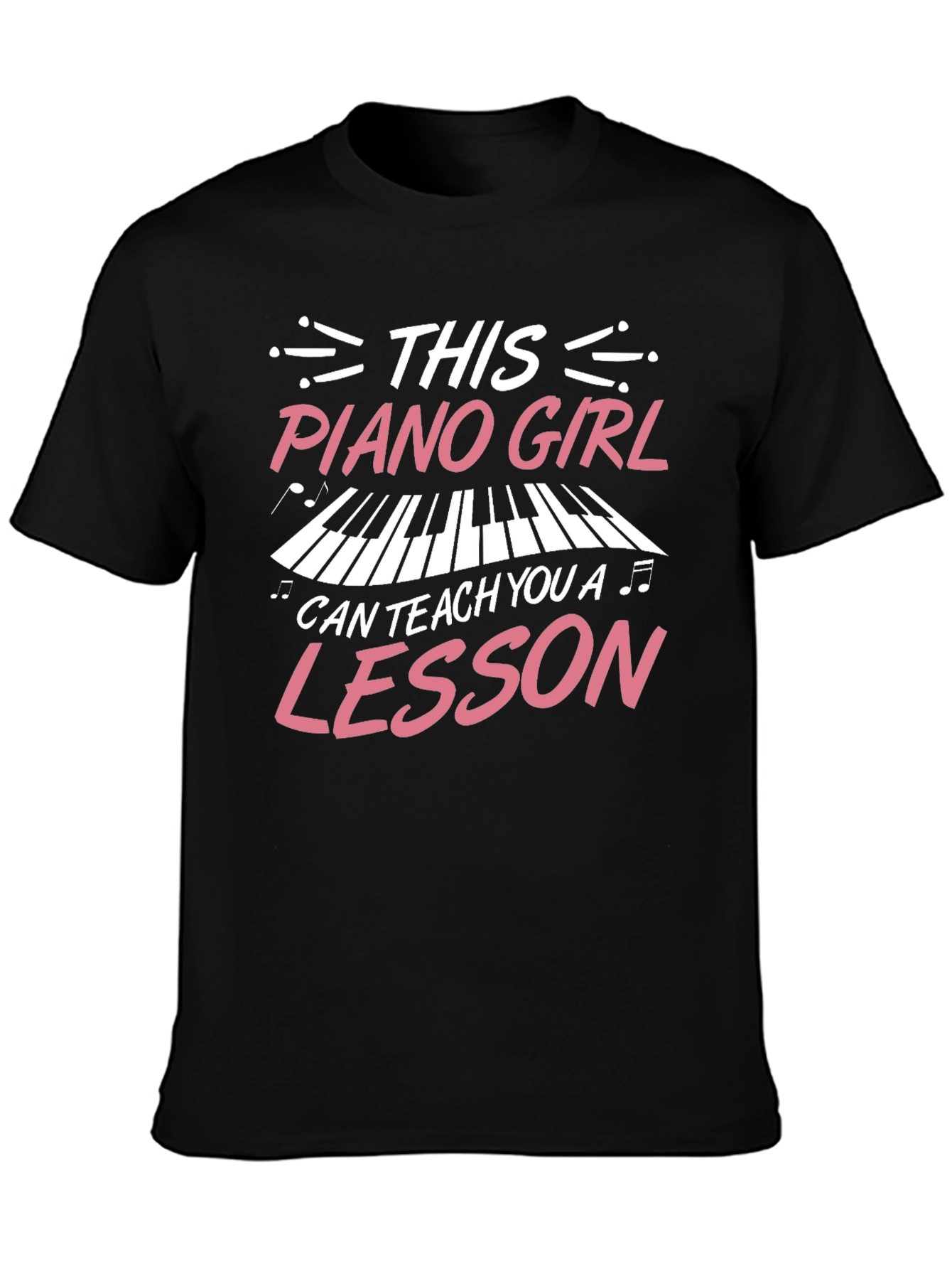 Black Piano Girl Teacher T-Shirt - Music Lesson Gift view 3