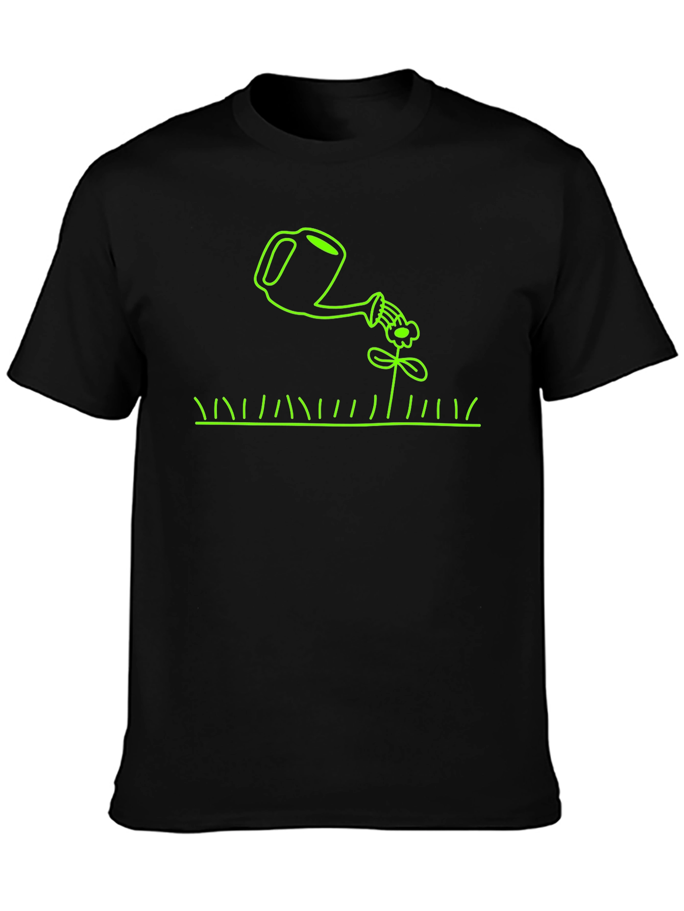 Black Whimsical Watering Can & Flower Graphic Tee view 3