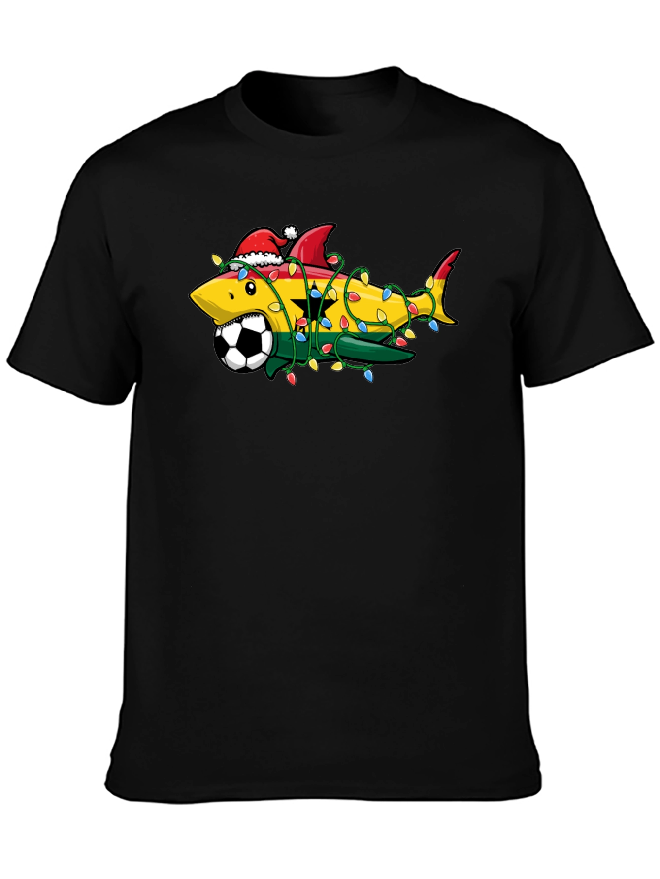 Black Ghana Shark Soccer Christmas T-Shirt view 3
