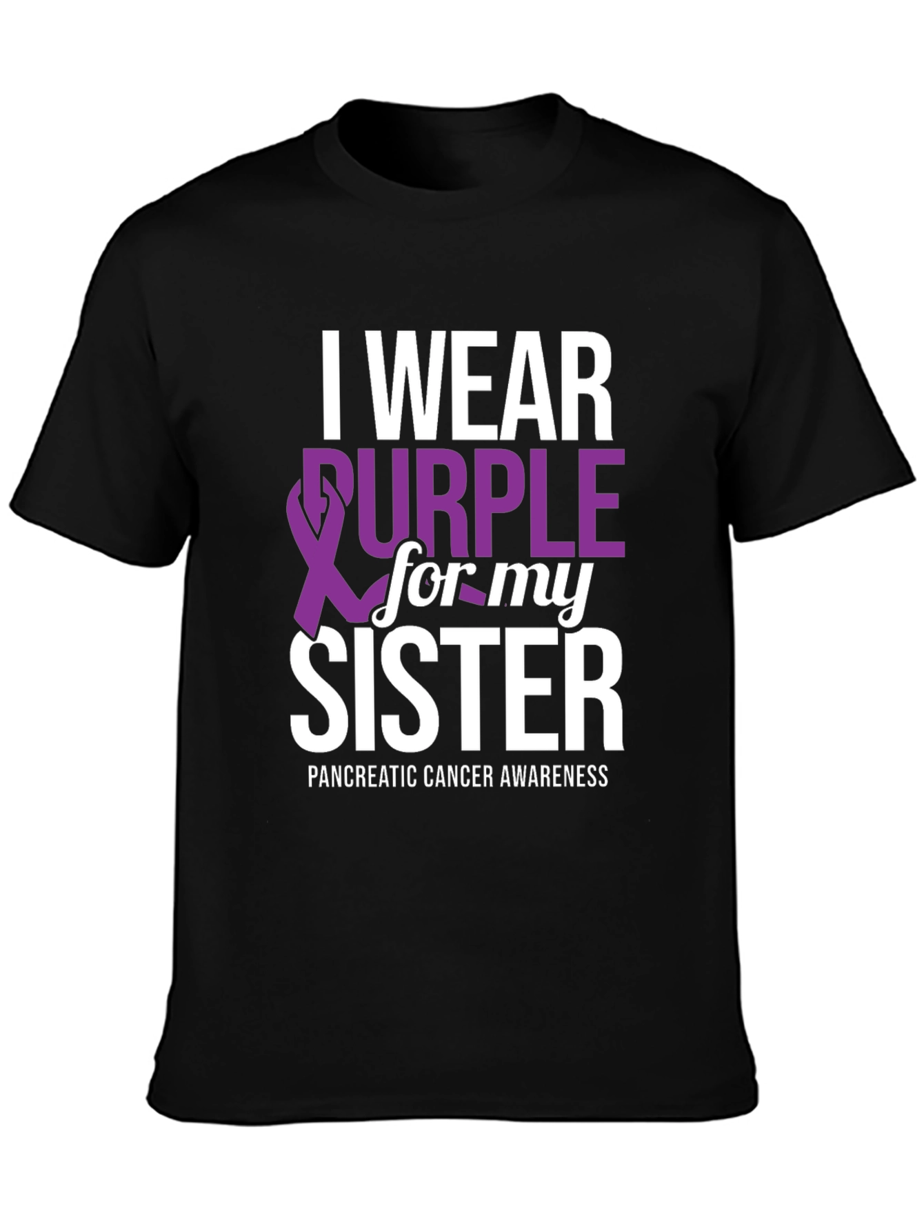 Black I Wear Purple for My Sister T-Shirt - Pancreatic Cancer Awareness view 3