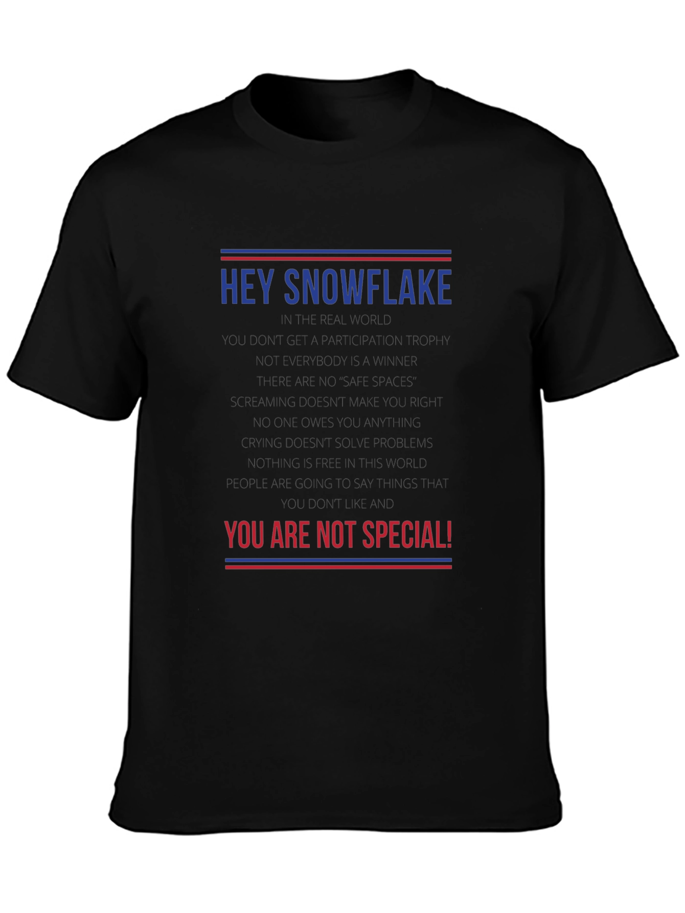 Black Hey Snowflake Tee - Unisex Adult Humor T-Shirt view 3