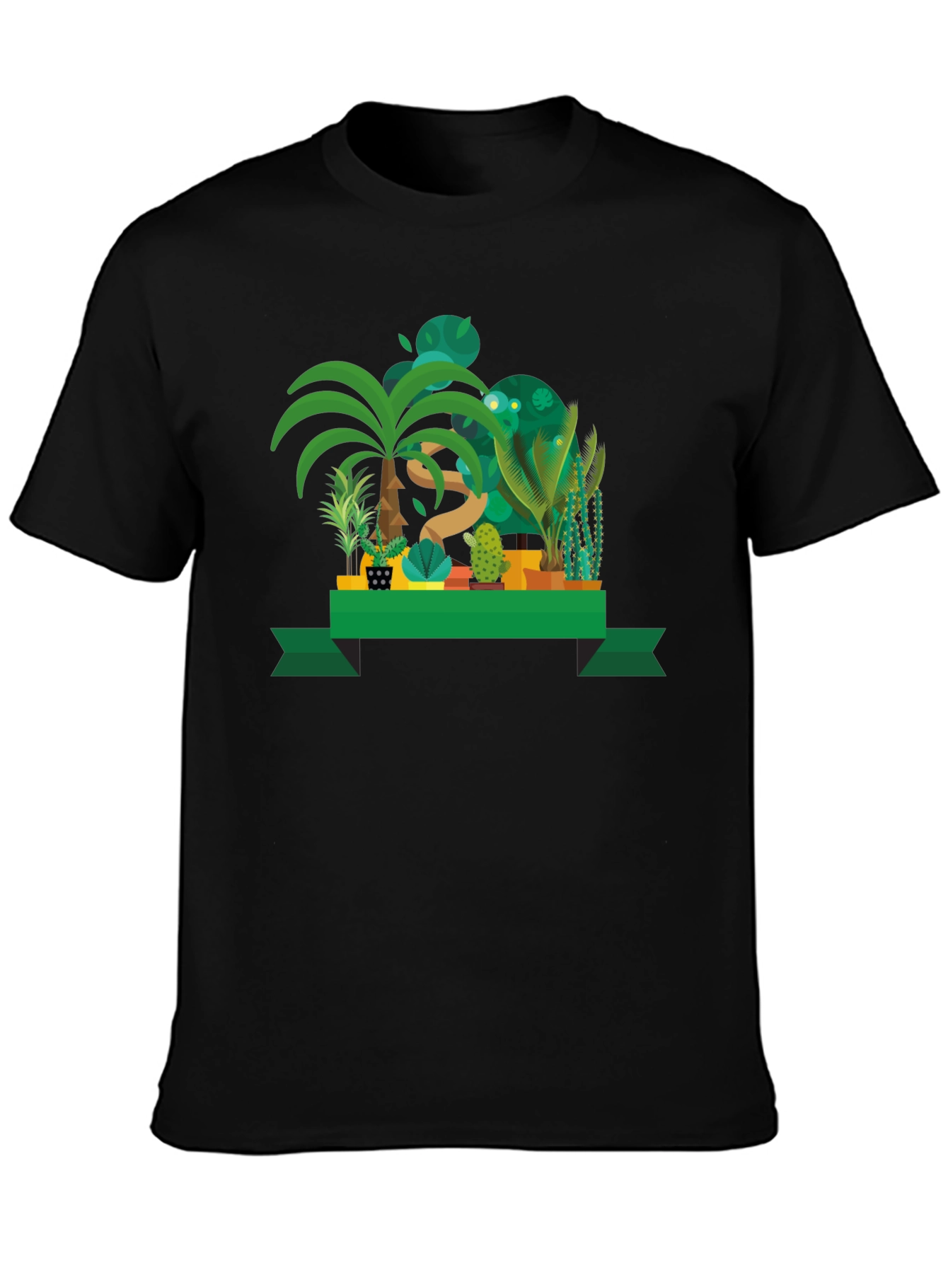 Black Tropical Plant Graphic Black T-Shirt view 3