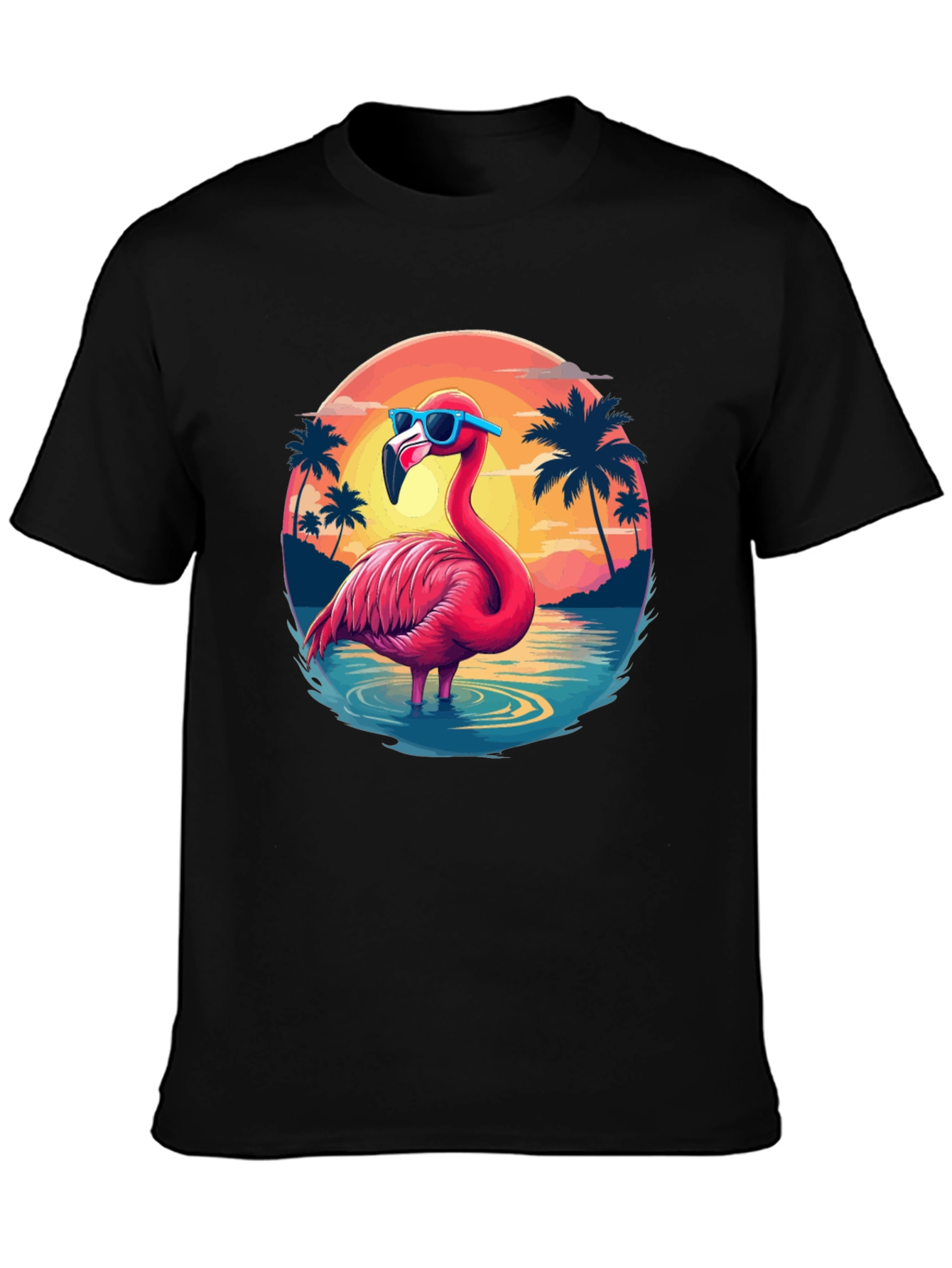 Black Tropical Flamingo T-Shirt - Summer Vibes view 3