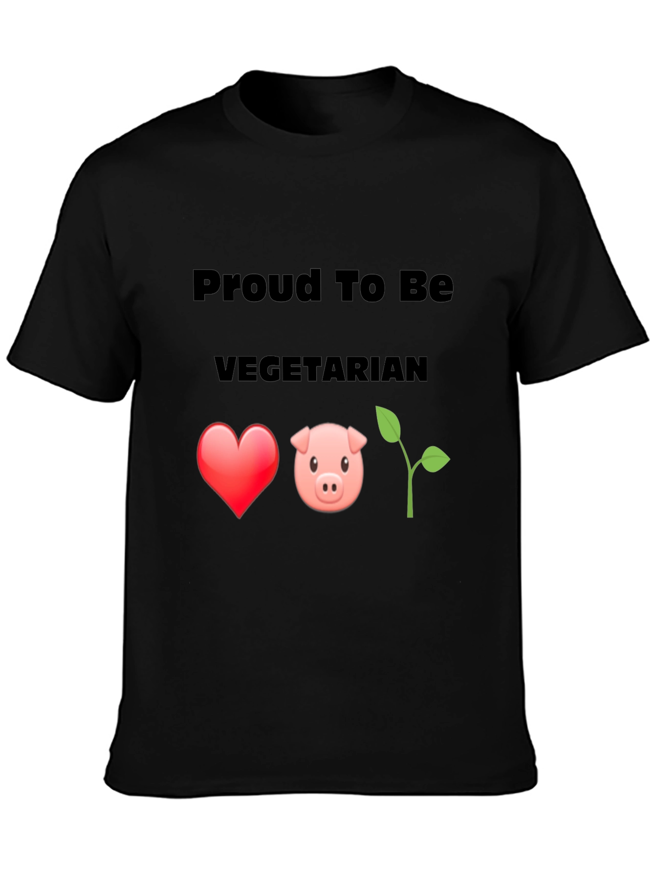 Black Proud Vegetarian Graphic Tee - Heart Pig Plant Design view 3