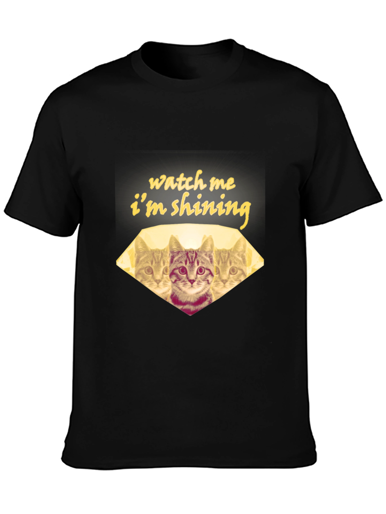 Black Watch Me I'm Shining Cat T-Shirt - Unisex Black Tee view 3