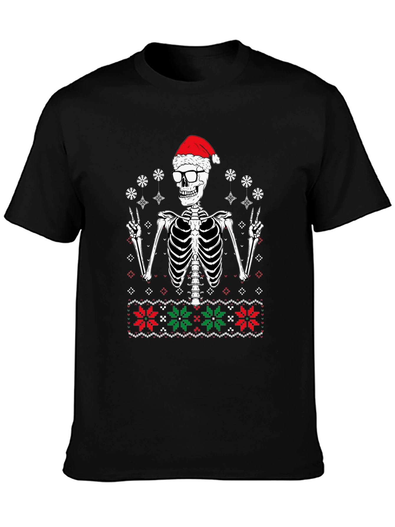 Black Christmas Skeleton Santa T-Shirt view 3