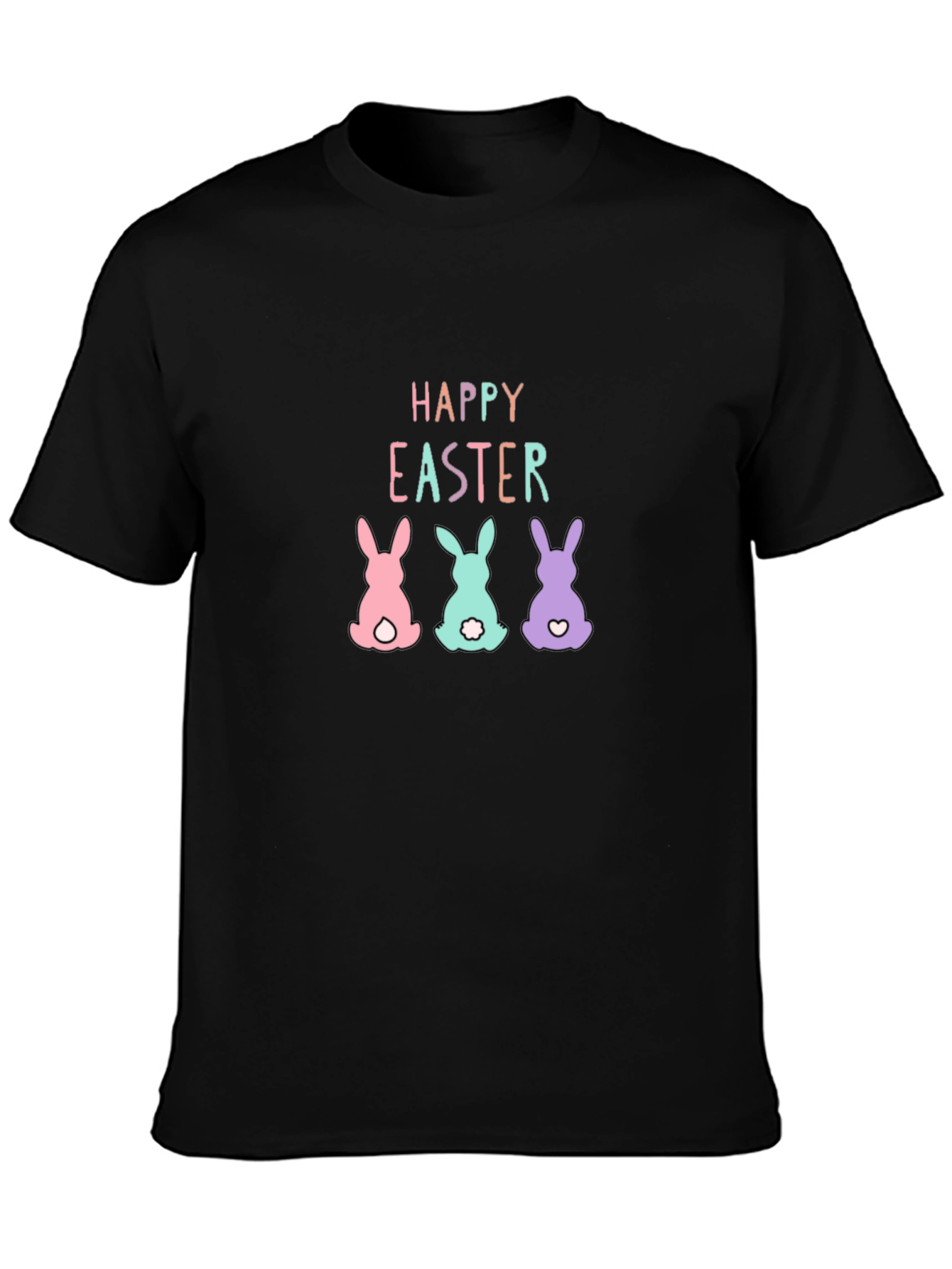 Black Happy Easter Bunny T-Shirt - Cute Holiday Tee view 3