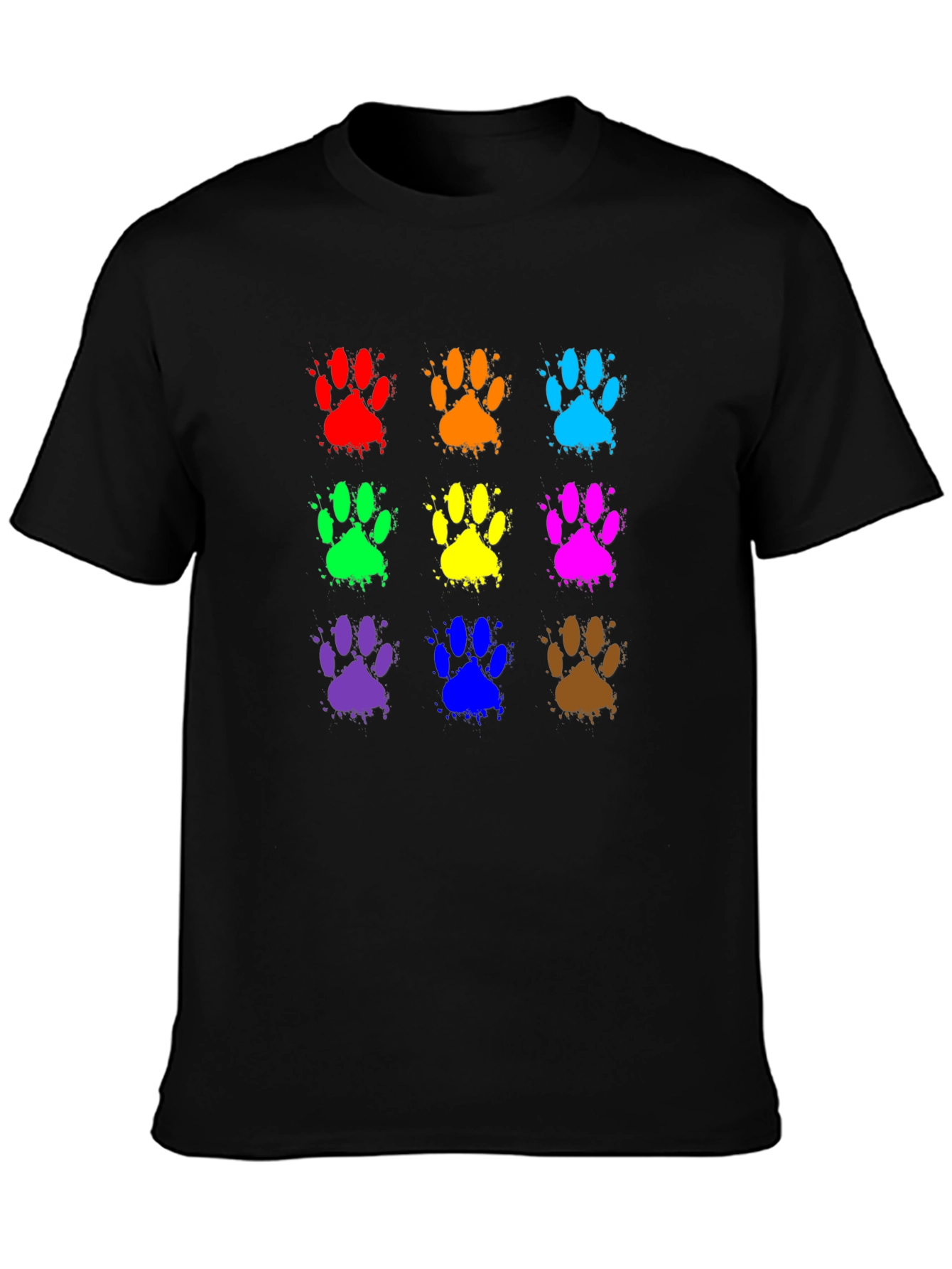 Black Colorful Paw Print T-Shirt - Fun Animal Lover Tee view 3