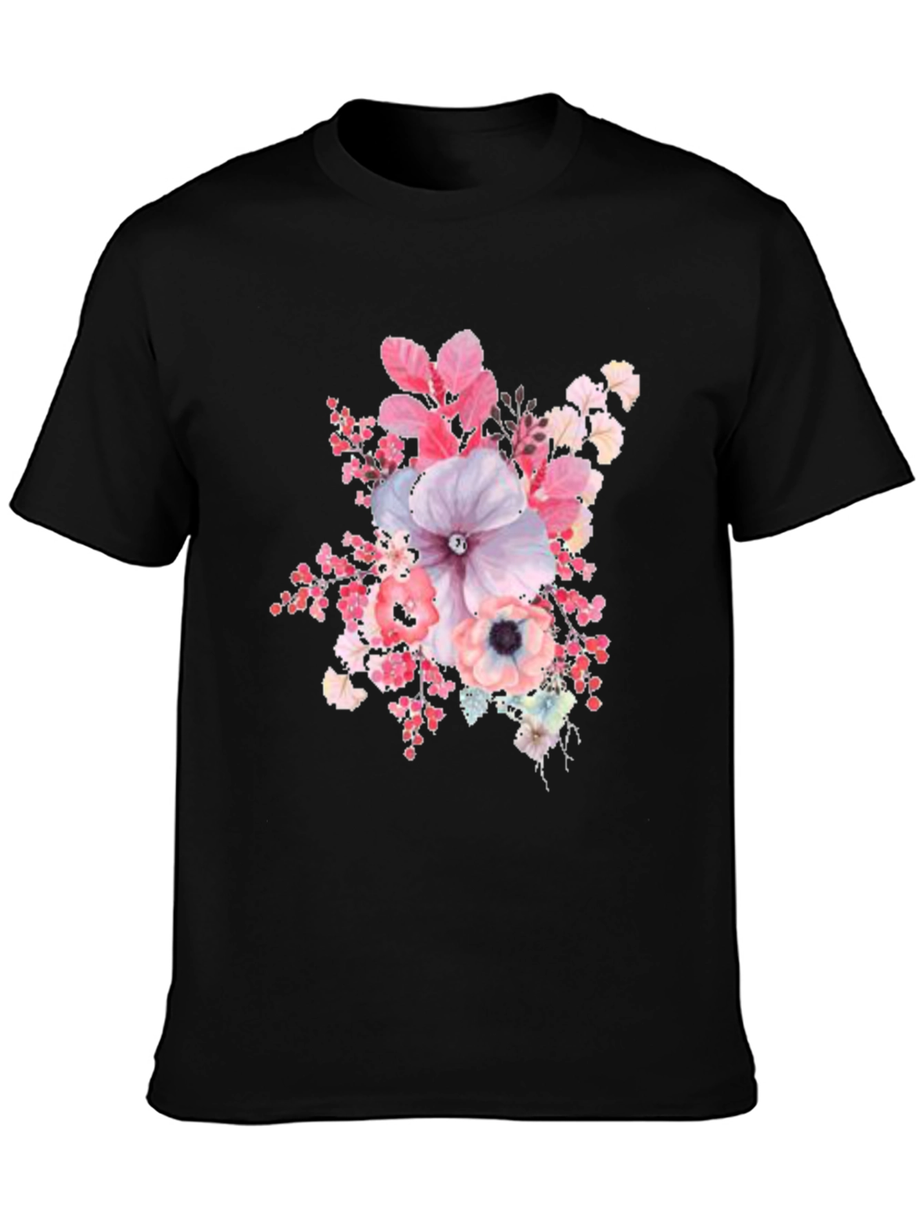 Black Floral Print Black T-Shirt view 3