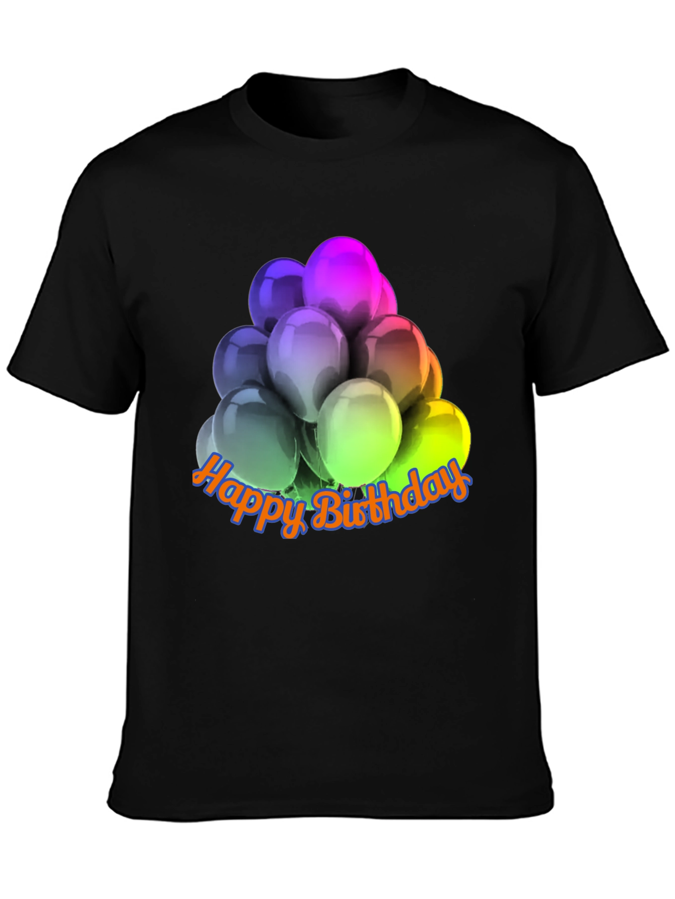 Black Happy Birthday Balloons Graphic T-Shirt view 3