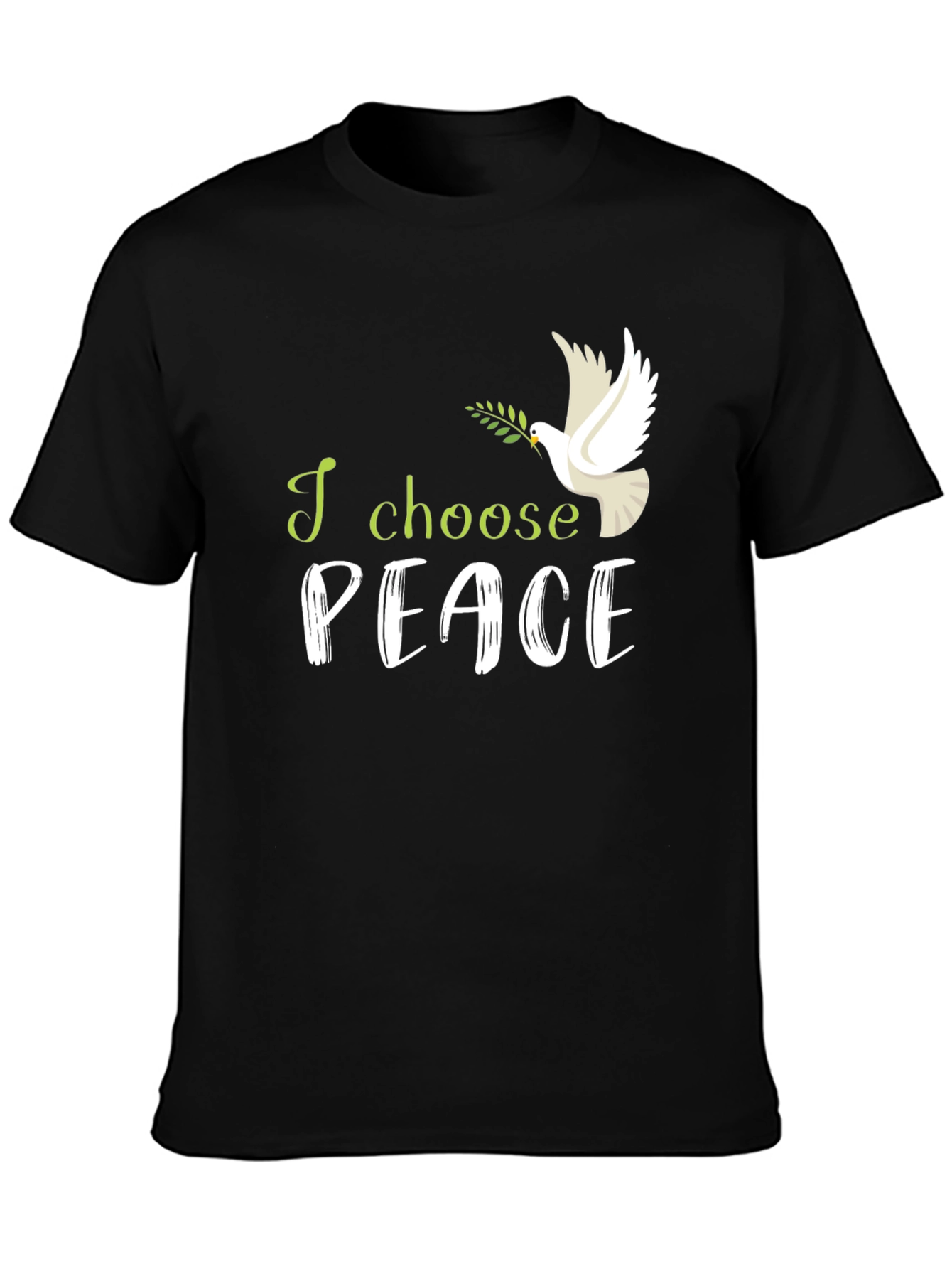 Black I Choose Peace T-Shirt: Dove with Olive Branch view 3