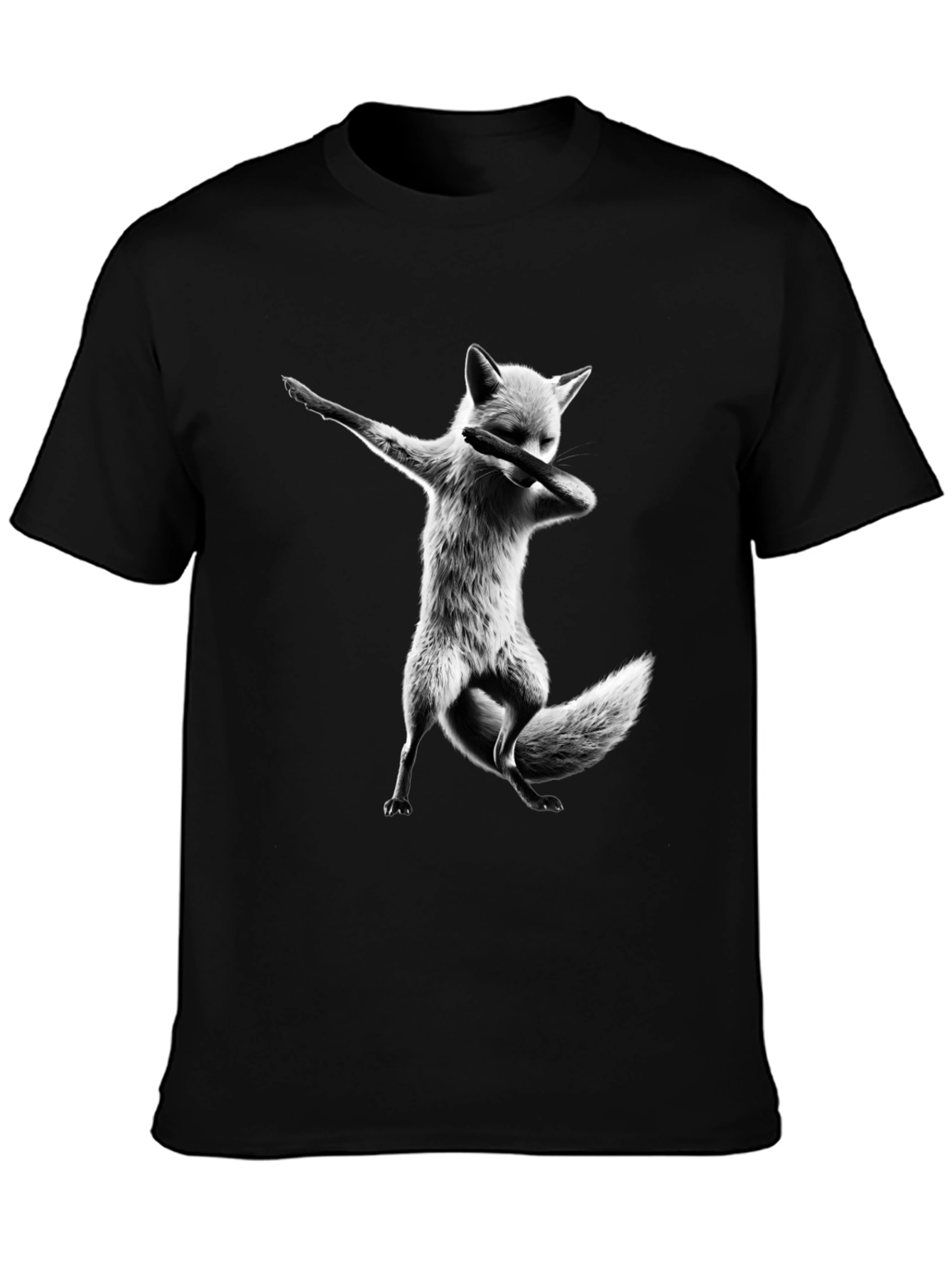Black Dabbing Fox Graphic Tee - Black Cotton T-Shirt view 3