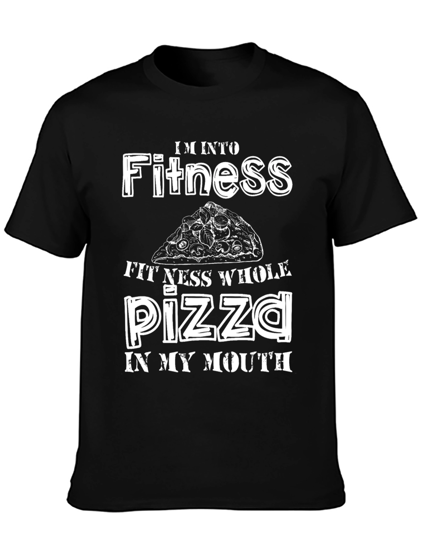 Black Fitness Whole Pizza Funny T-Shirt view 3