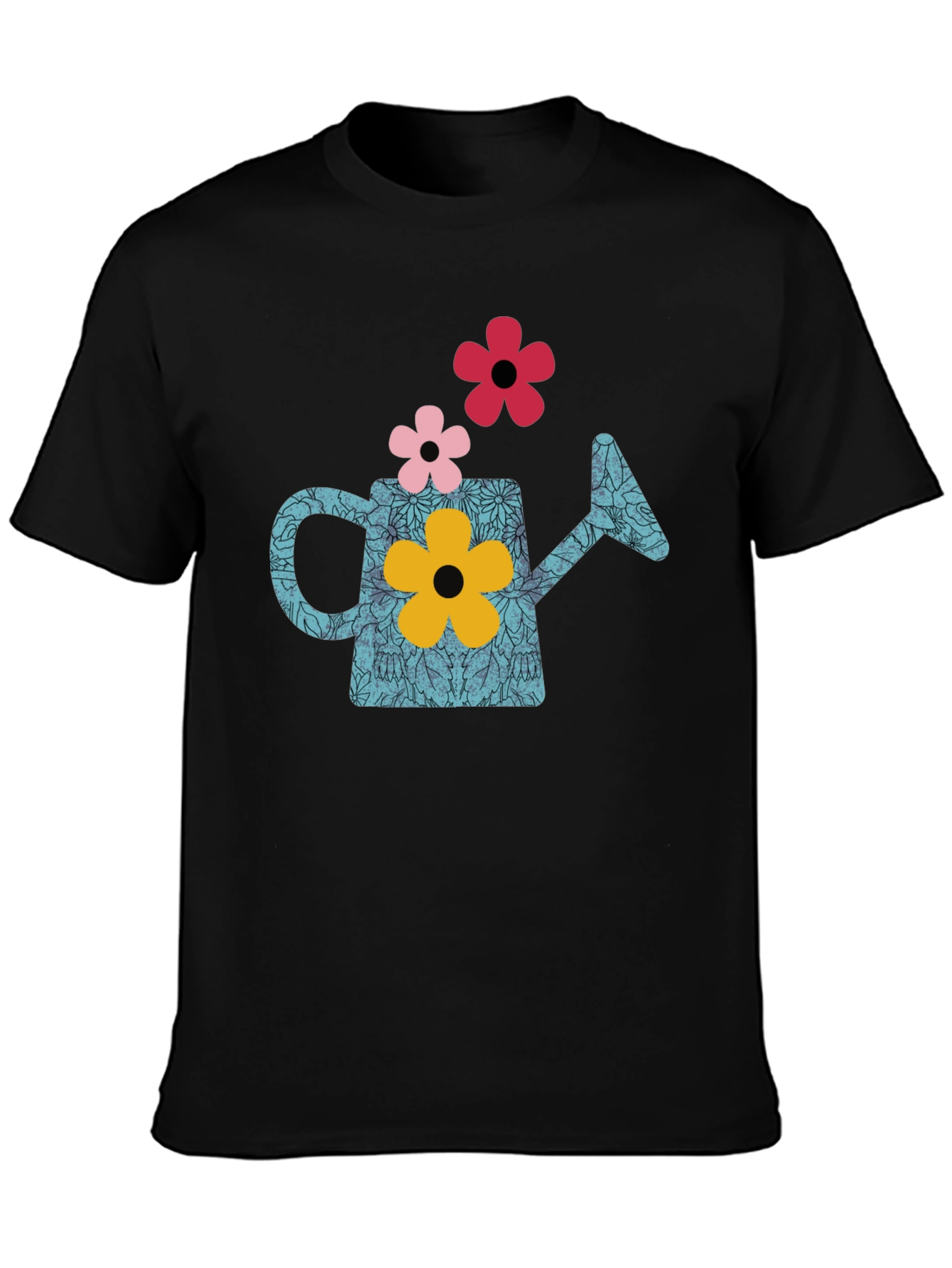 Black Watering Can Flower Graphic T-Shirt - Black view 3