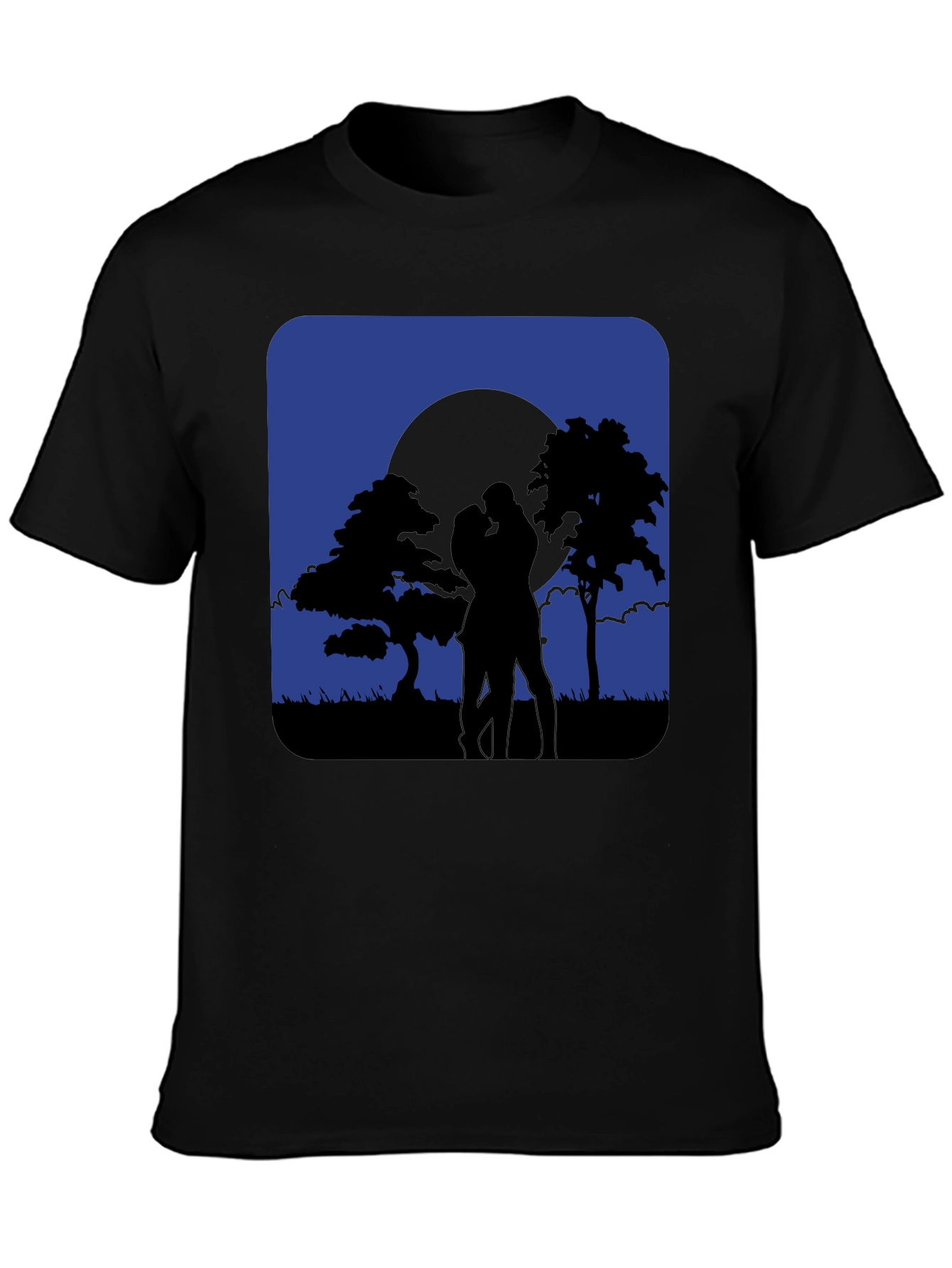 Black Romantic Moonlight Kiss Silhouette T-Shirt view 3