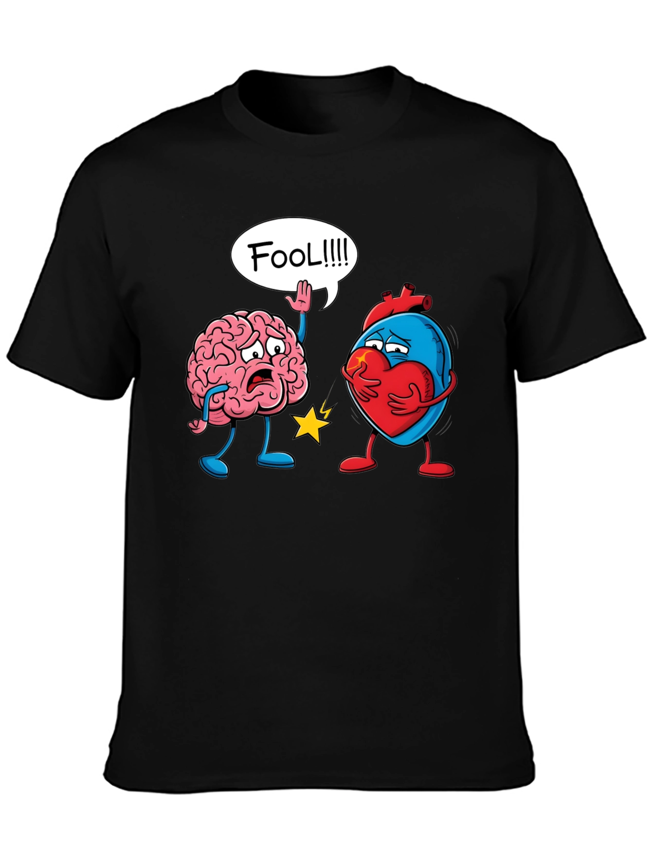Black Brain vs Heart T-Shirt: Fool Funny Tee view 3